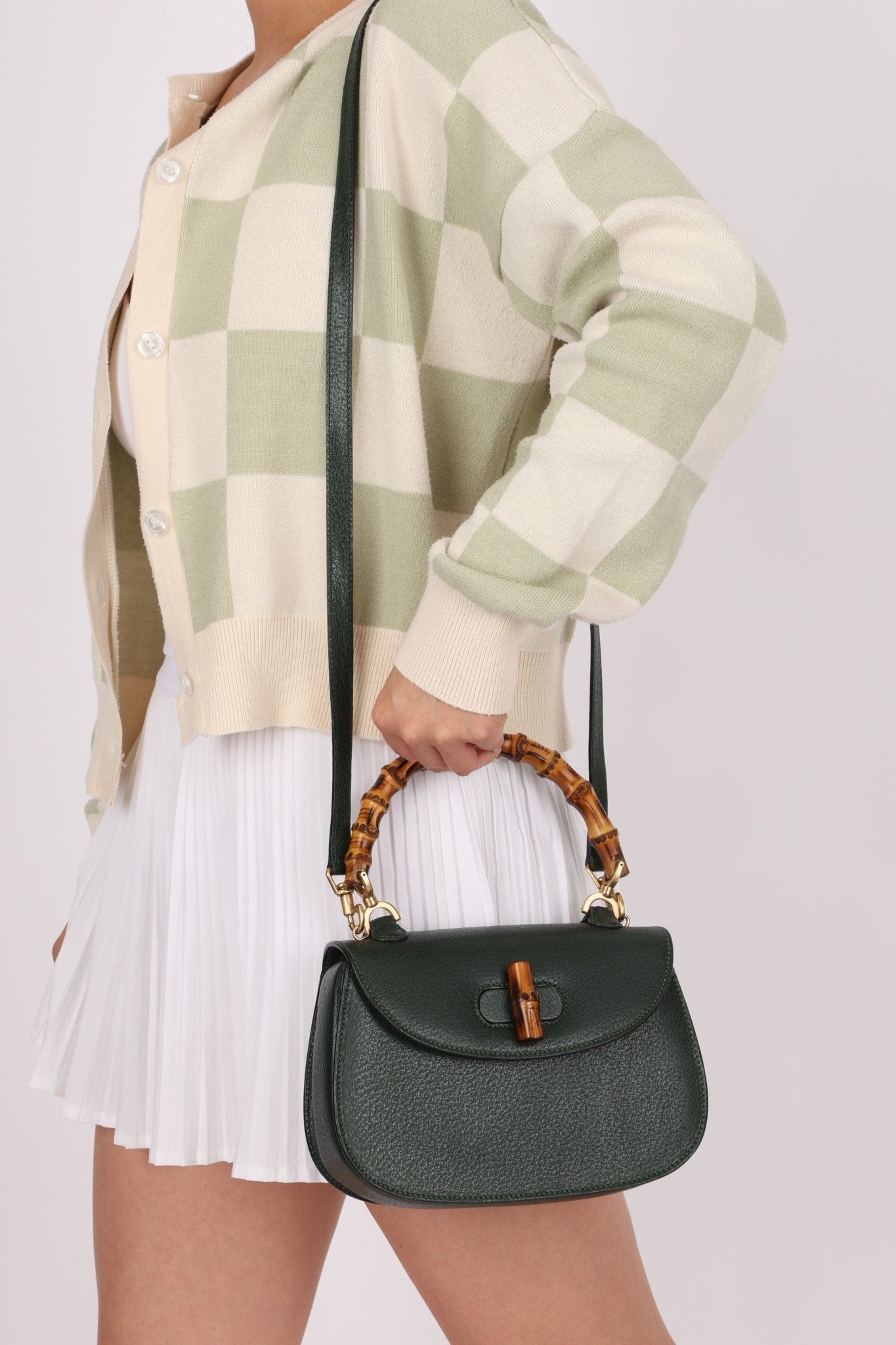 Gucci Forest Green Bamboo Turnlock Mini Top Handle - FashioNica