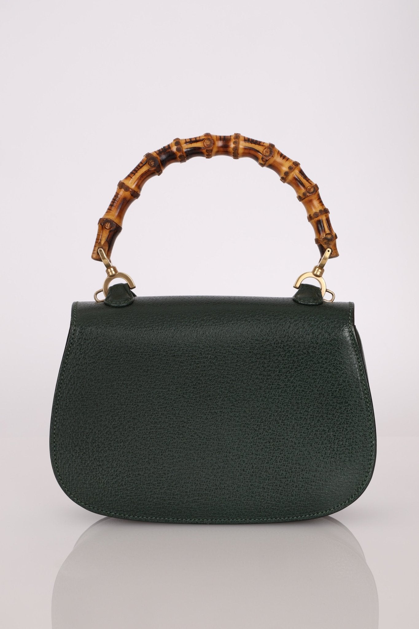 Gucci Forest Green Bamboo Turnlock Mini Top Handle - FashioNica