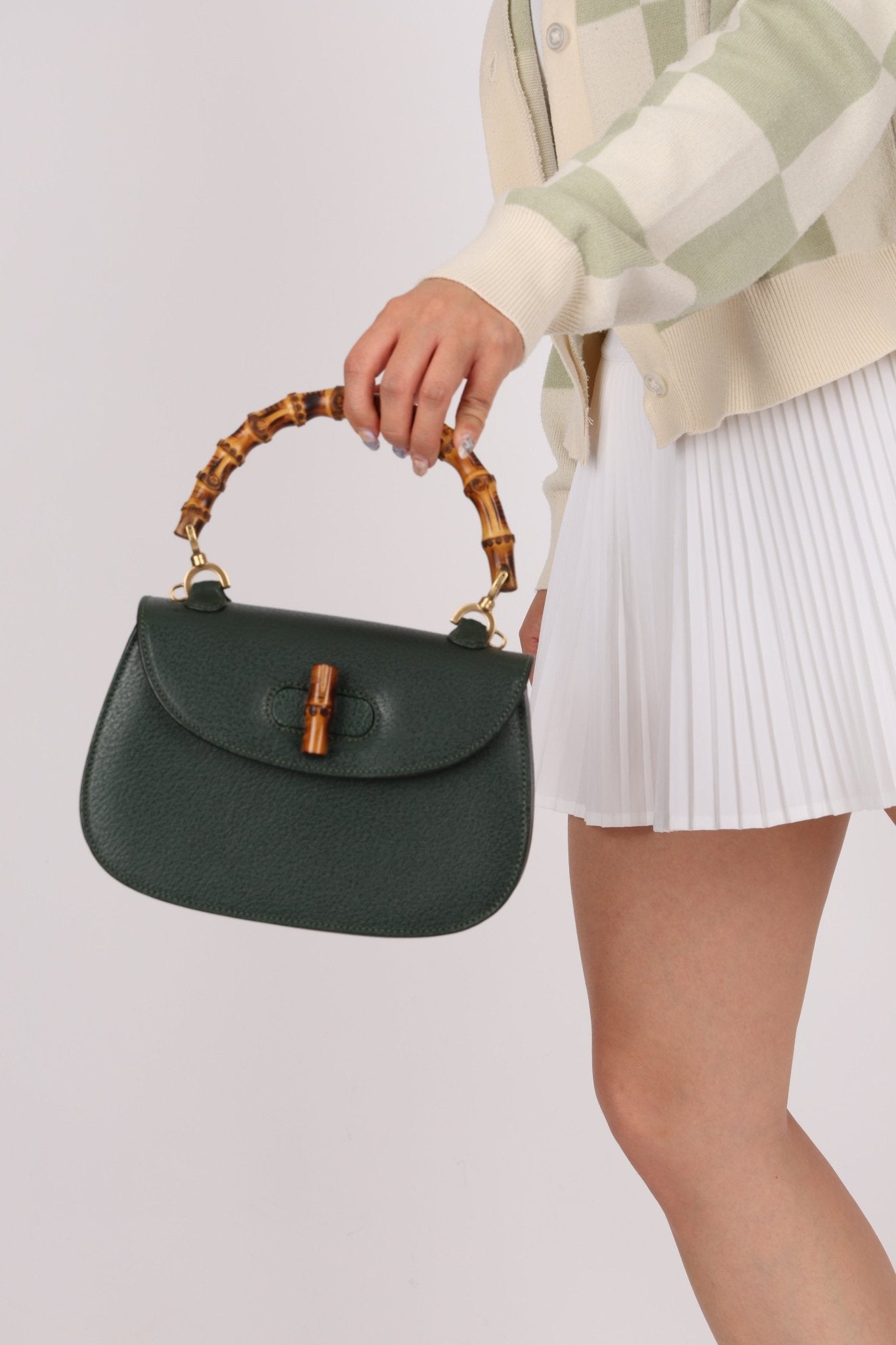 Gucci Forest Green Bamboo Turnlock Mini Top Handle - FashioNica