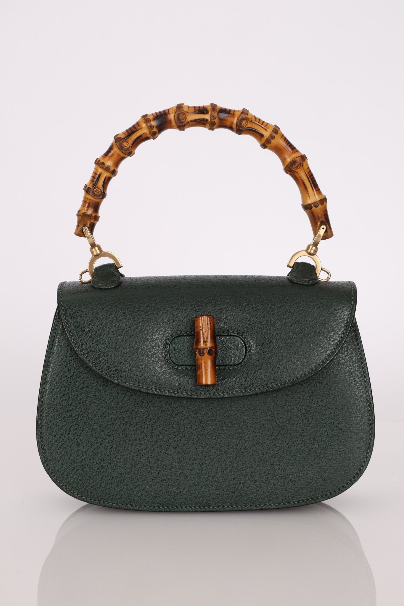 Gucci Forest Green Bamboo Turnlock Mini Top Handle - FashioNica