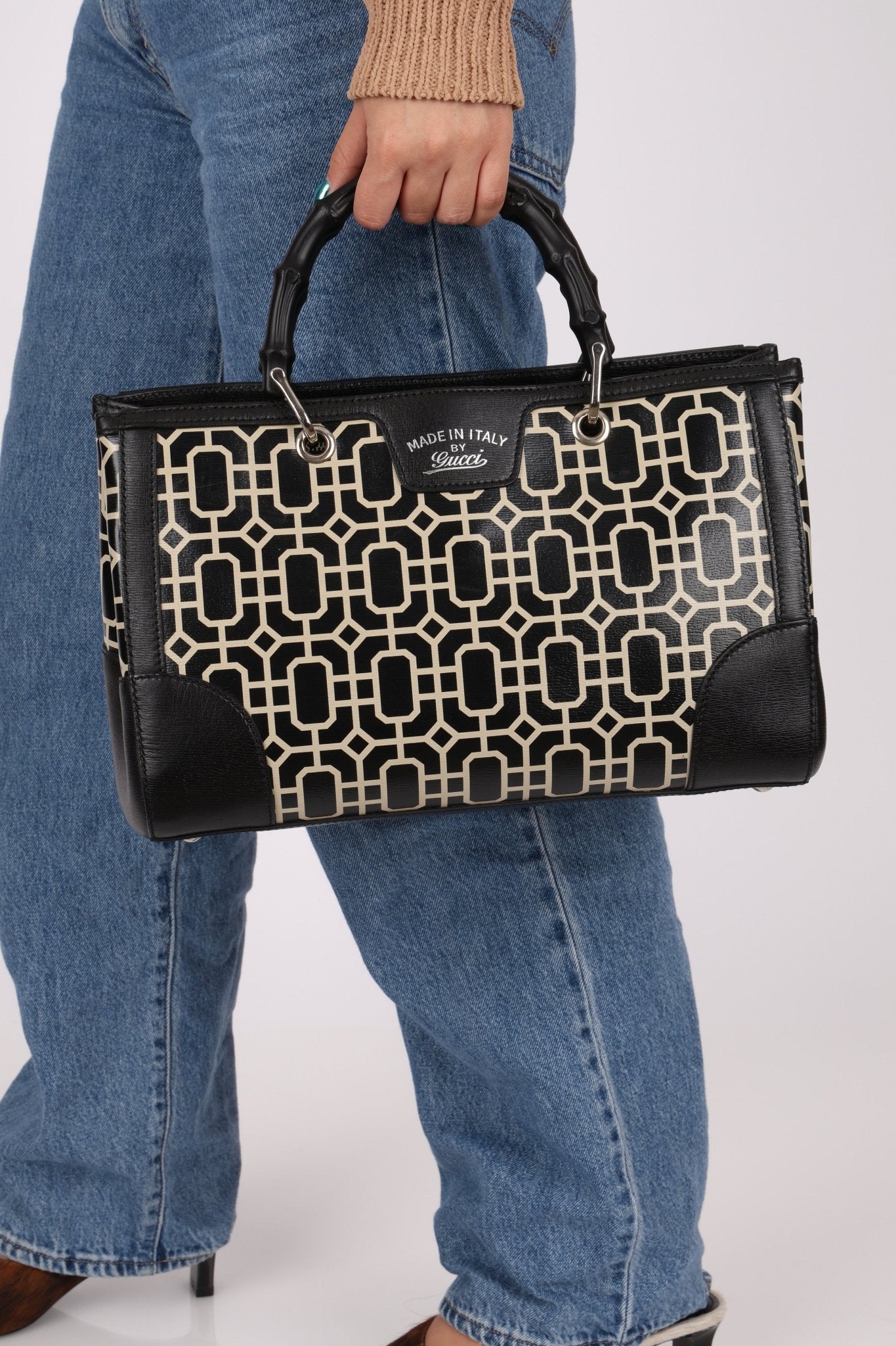Gucci Geometric Bamboo Top Handle Bag - FashioNica
