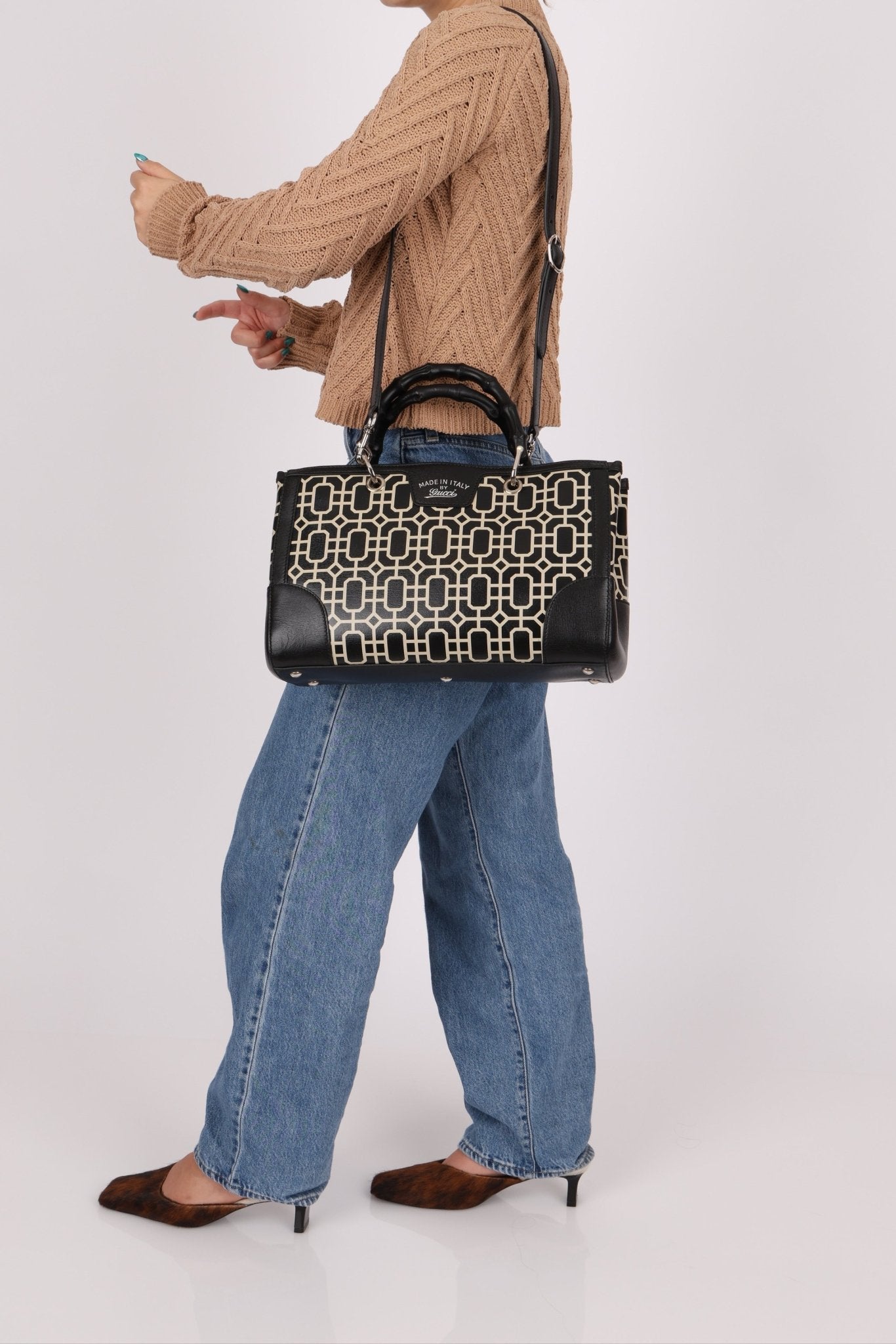 Gucci Geometric Bamboo Top Handle Bag - FashioNica