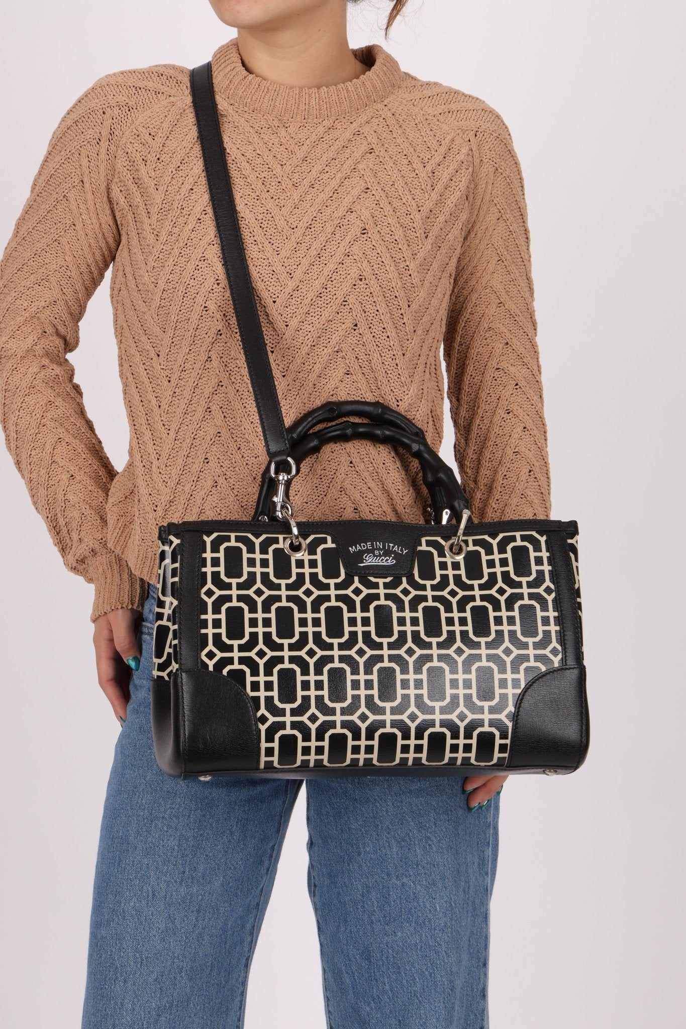 Gucci Geometric Bamboo Top Handle Bag - FashioNica