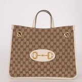 Gucci GG Canvas & Calfskin Medium Horsebit 1955 Chain Tote - FashioNica