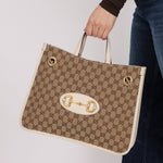 Gucci GG Canvas & Calfskin Medium Horsebit 1955 Chain Tote - FashioNica