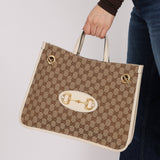 Gucci GG Canvas & Calfskin Medium Horsebit 1955 Chain Tote - FashioNica
