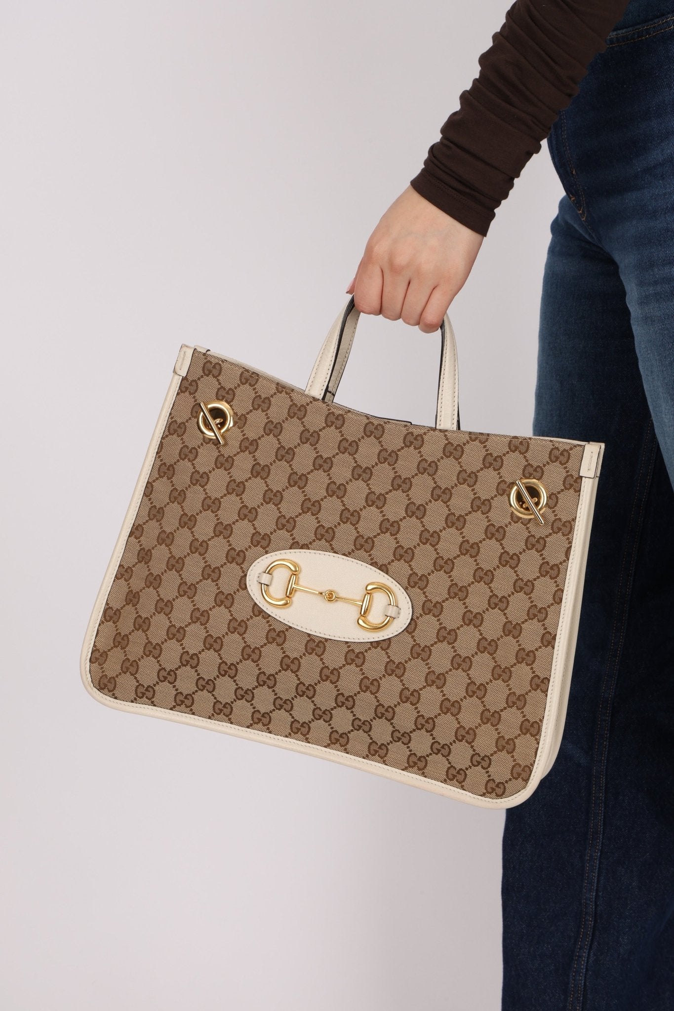 Gucci GG Canvas & Calfskin Medium Horsebit 1955 Chain Tote - FashioNica