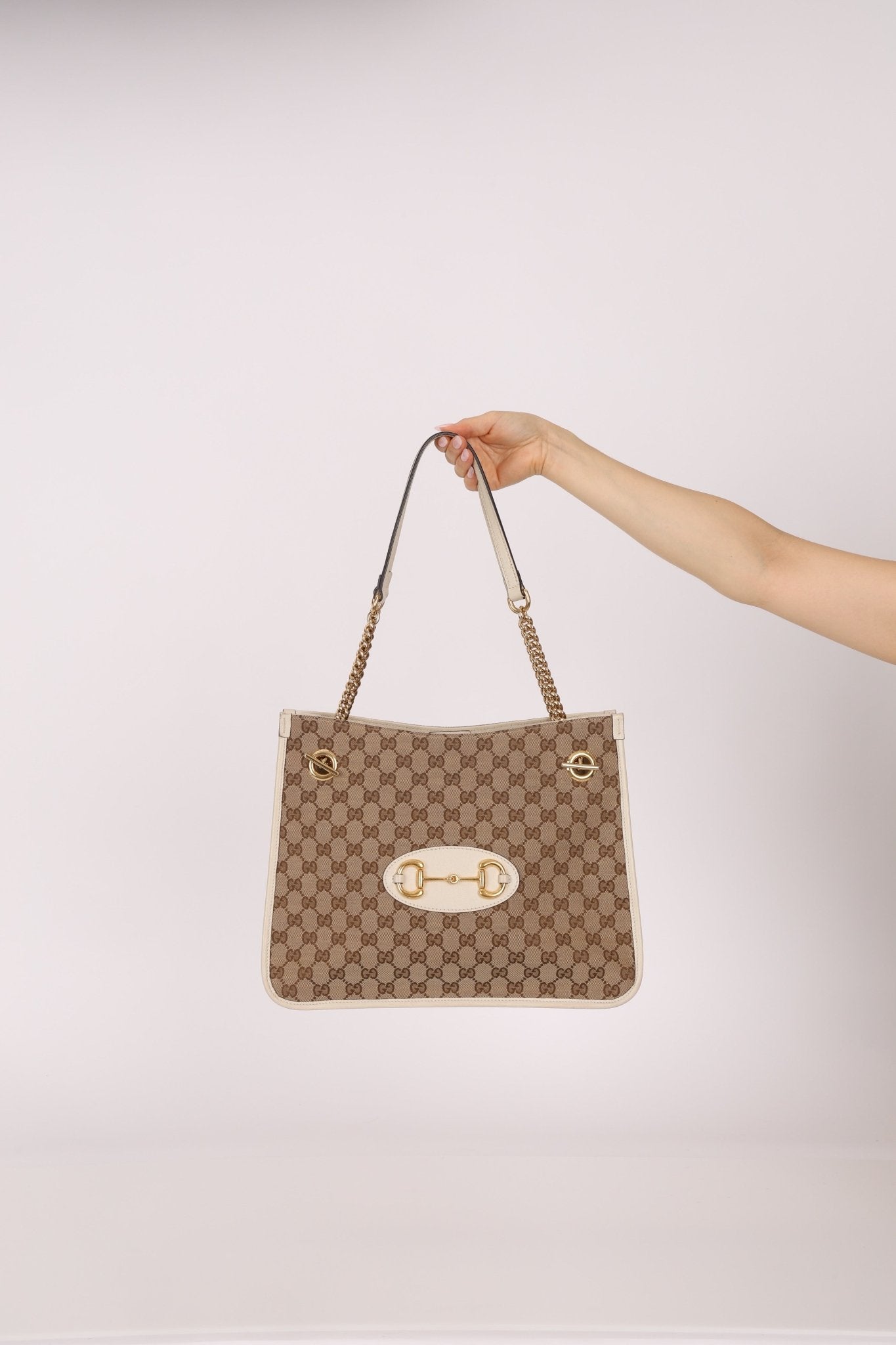 Gucci GG Canvas & Calfskin Medium Horsebit 1955 Chain Tote - FashioNica