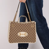 Gucci GG Canvas & Calfskin Medium Horsebit 1955 Chain Tote - FashioNica