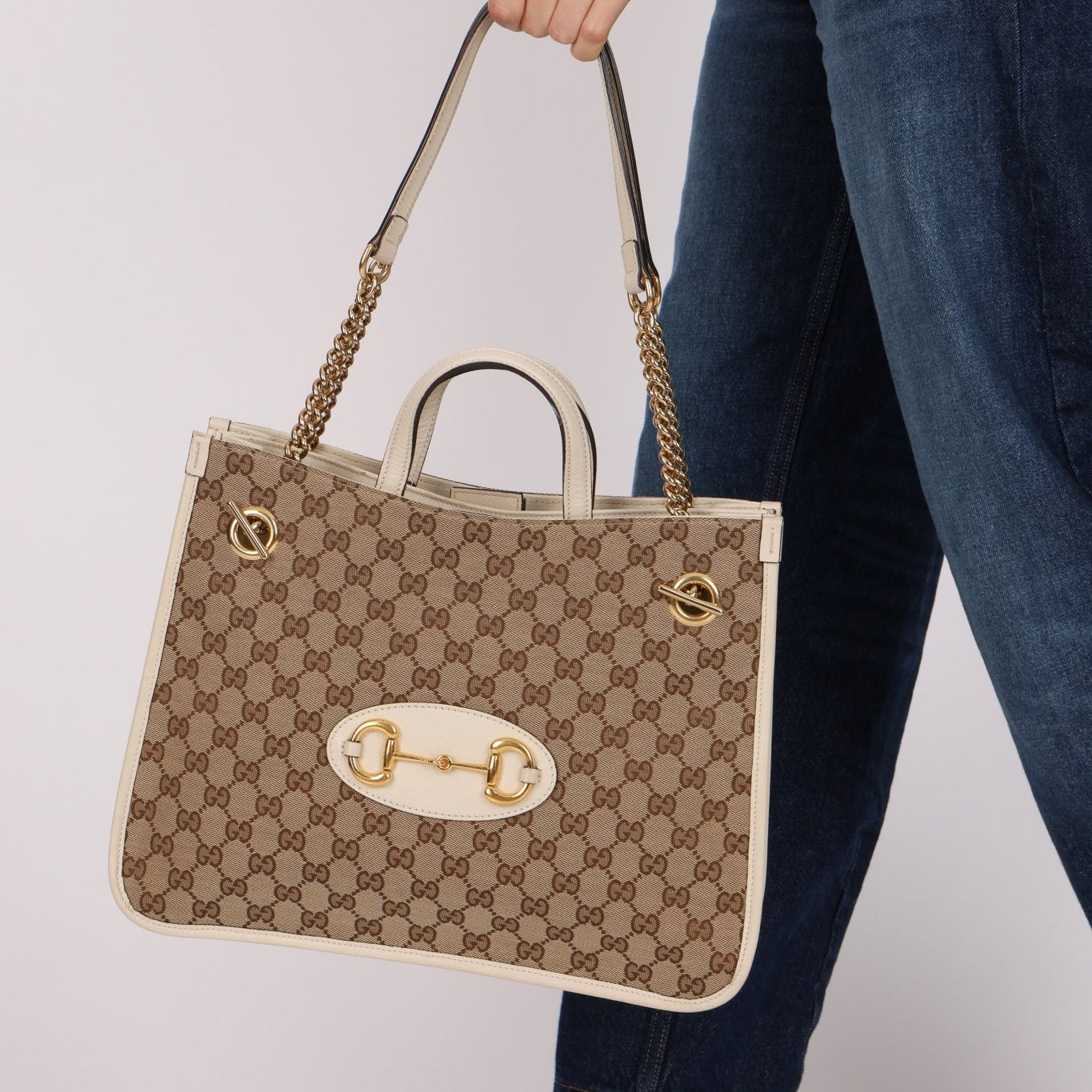 Gucci GG Canvas & Calfskin Medium Horsebit 1955 Chain Tote - FashioNica