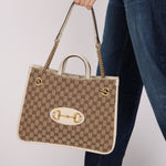 Gucci GG Canvas & Calfskin Medium Horsebit 1955 Chain Tote - FashioNica
