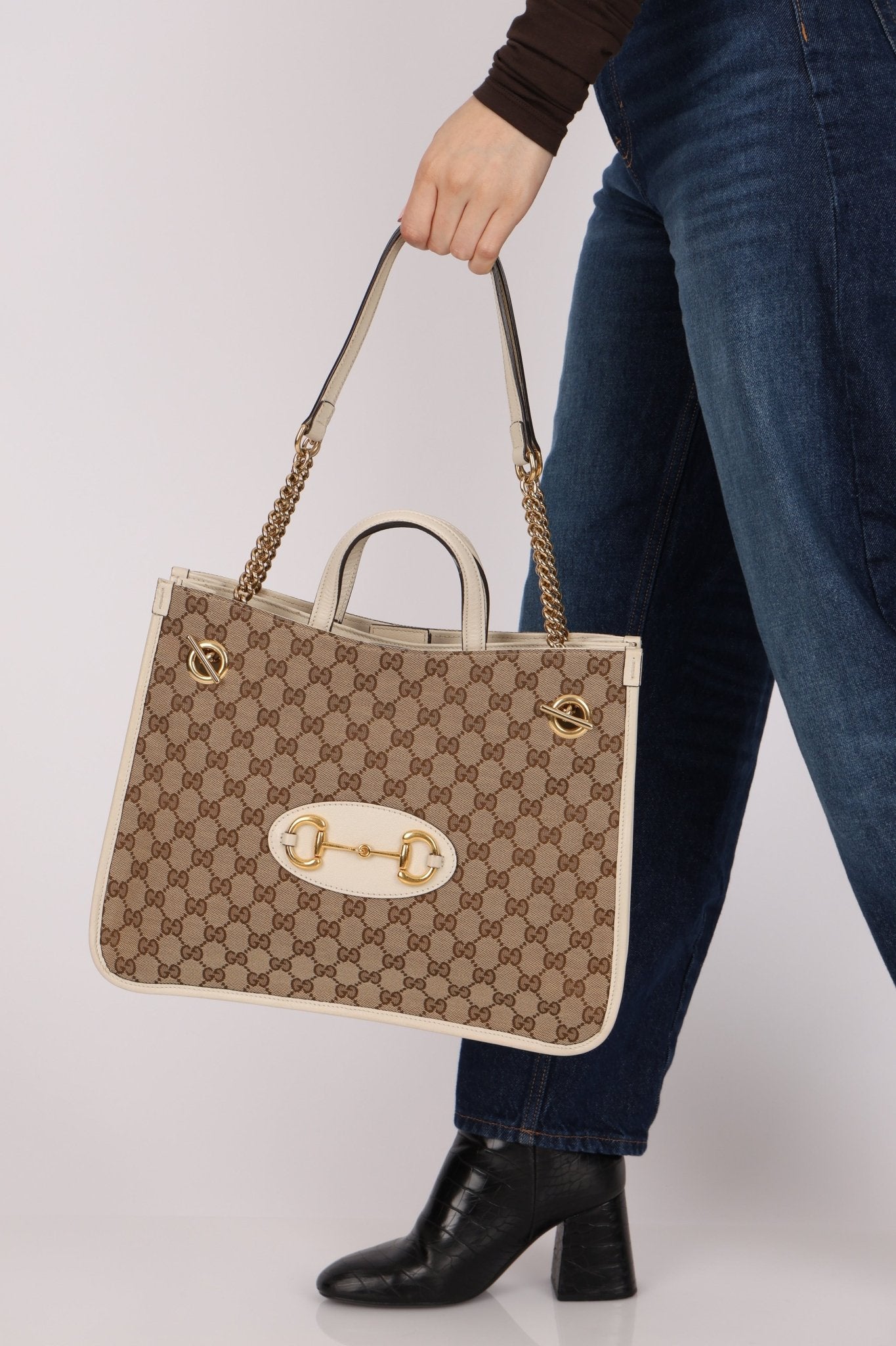Gucci GG Canvas & Calfskin Medium Horsebit 1955 Chain Tote - FashioNica