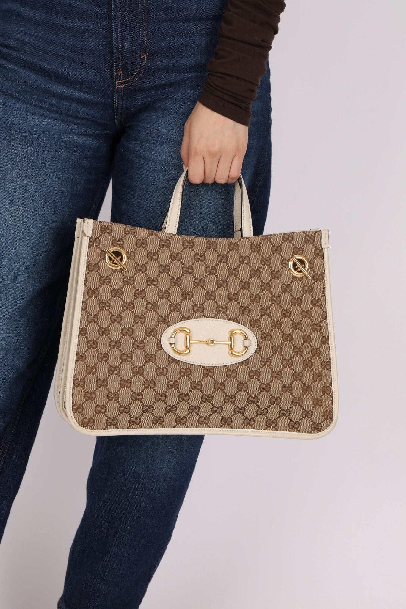 Gucci GG Canvas & Calfskin Medium Horsebit 1955 Chain Tote - FashioNica