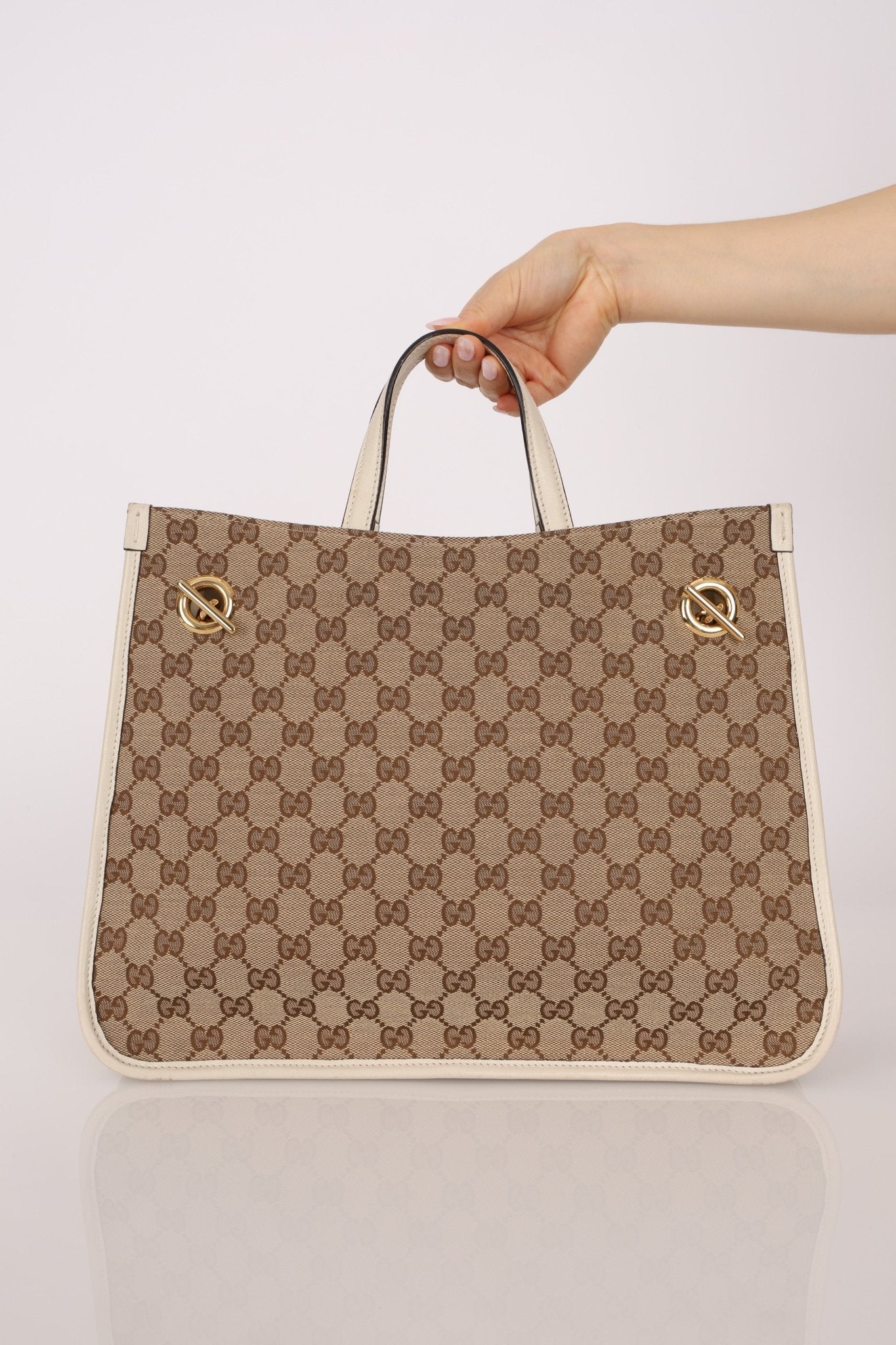 Gucci GG Canvas & Calfskin Medium Horsebit 1955 Chain Tote - FashioNica