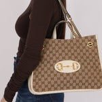 Gucci GG Canvas & Calfskin Medium Horsebit 1955 Chain Tote - FashioNica