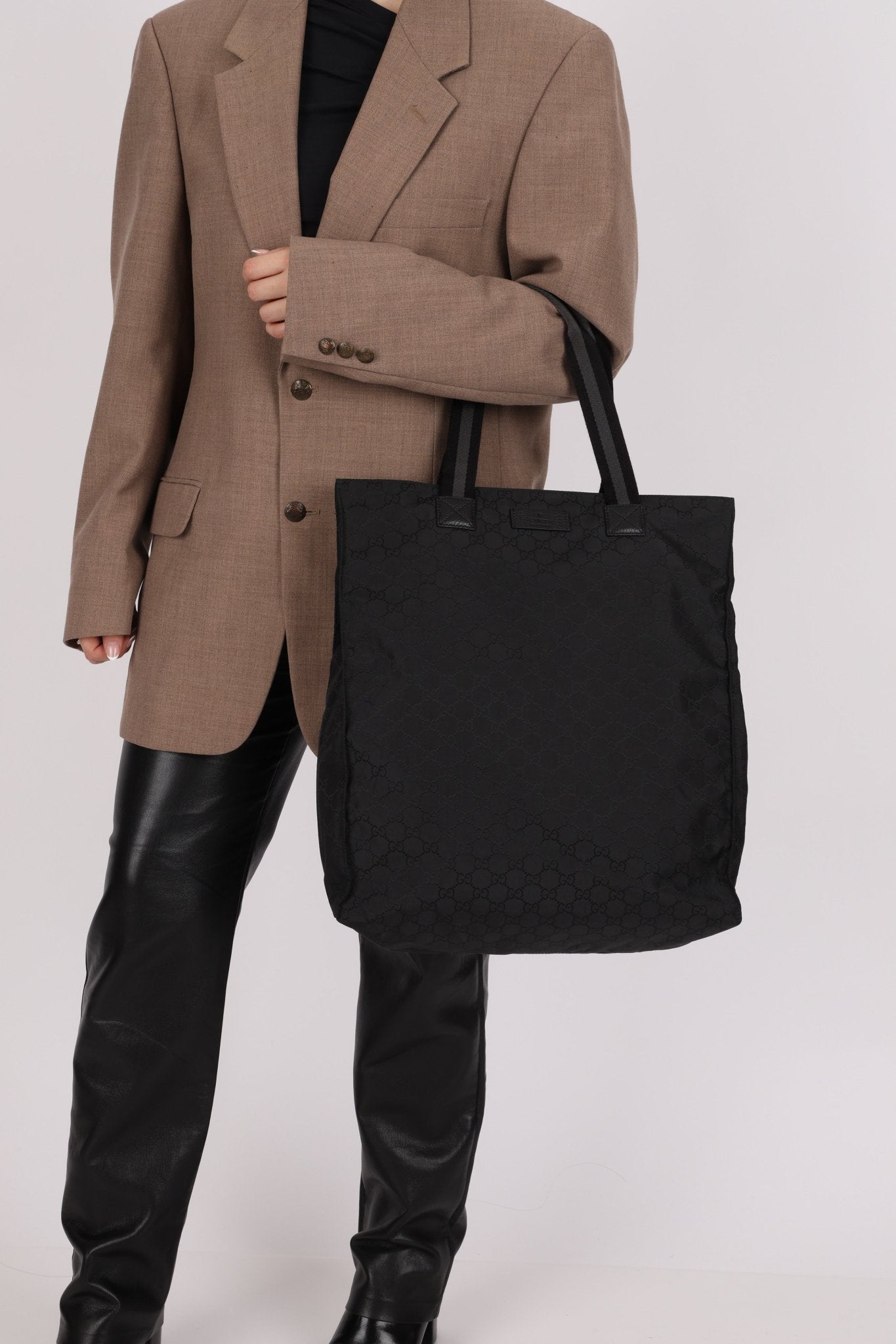 Gucci GG Nylon Shadow Web Shopping Tote - FashioNica