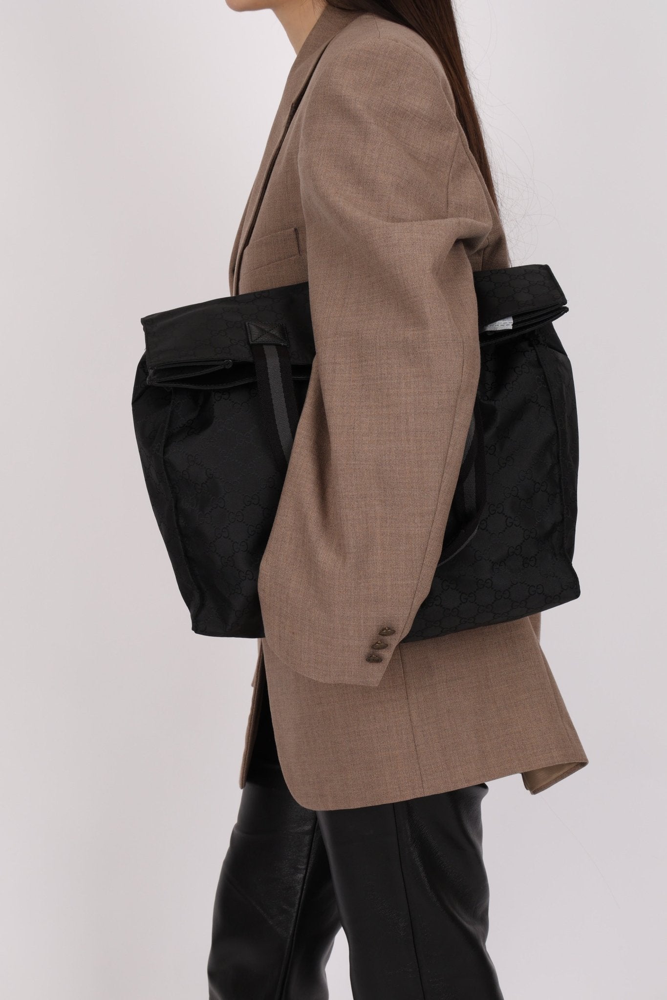 Gucci GG Nylon Shadow Web Shopping Tote - FashioNica