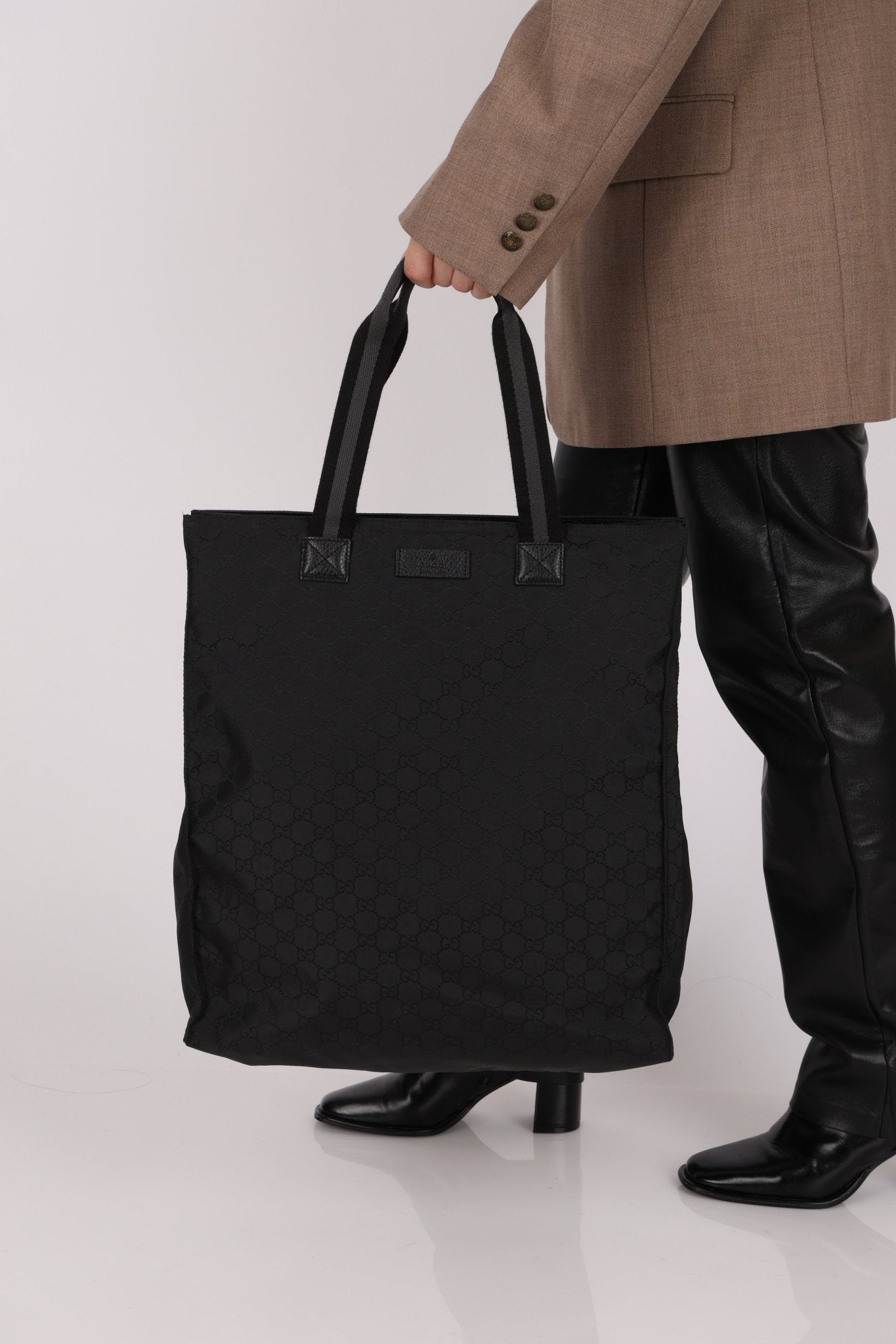 Gucci GG Nylon Shadow Web Shopping Tote - FashioNica