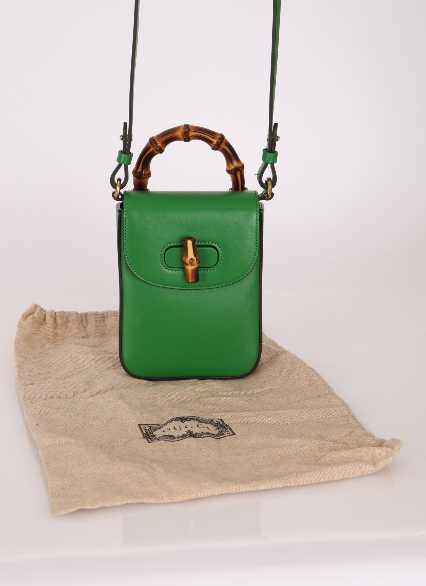Gucci Green Bamboo Turnlock Vertical Top Handle 3 Way Bag - FashioNica