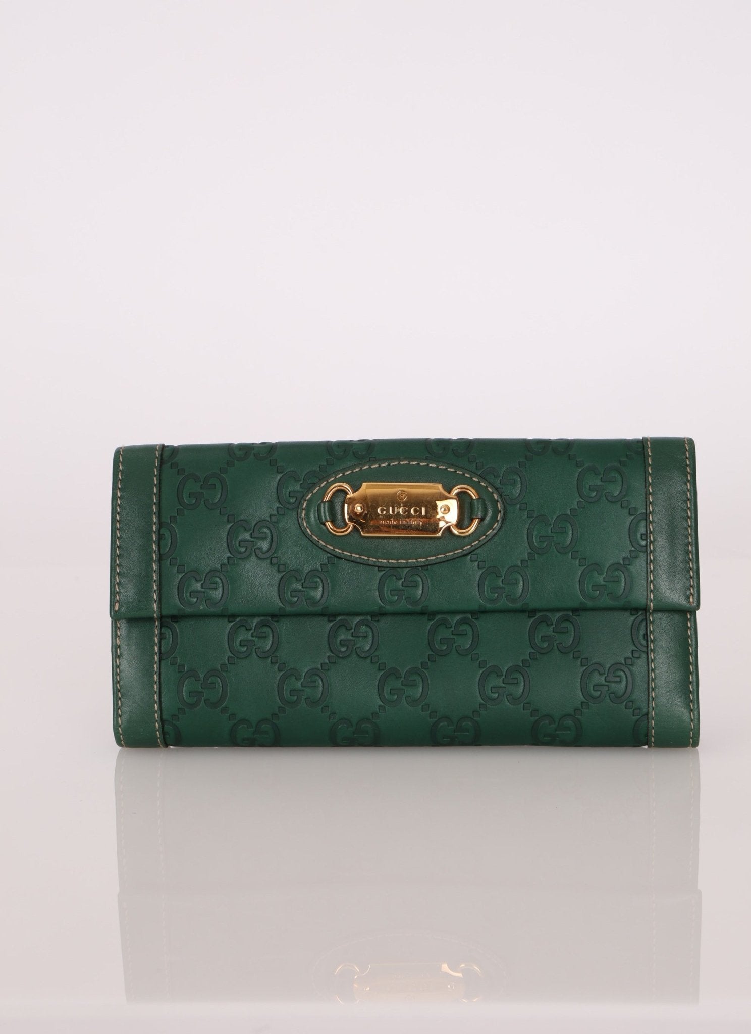 Gucci Green Leather Guccissima Long Wallet - FashioNica