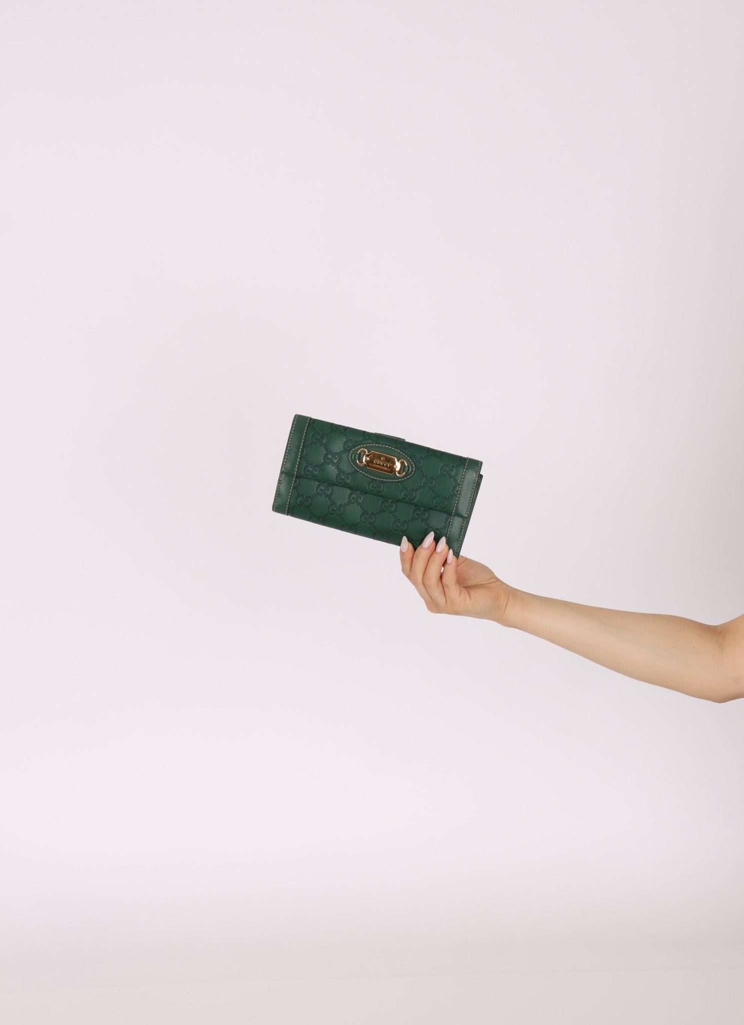 Gucci Green Leather Guccissima Long Wallet - FashioNica