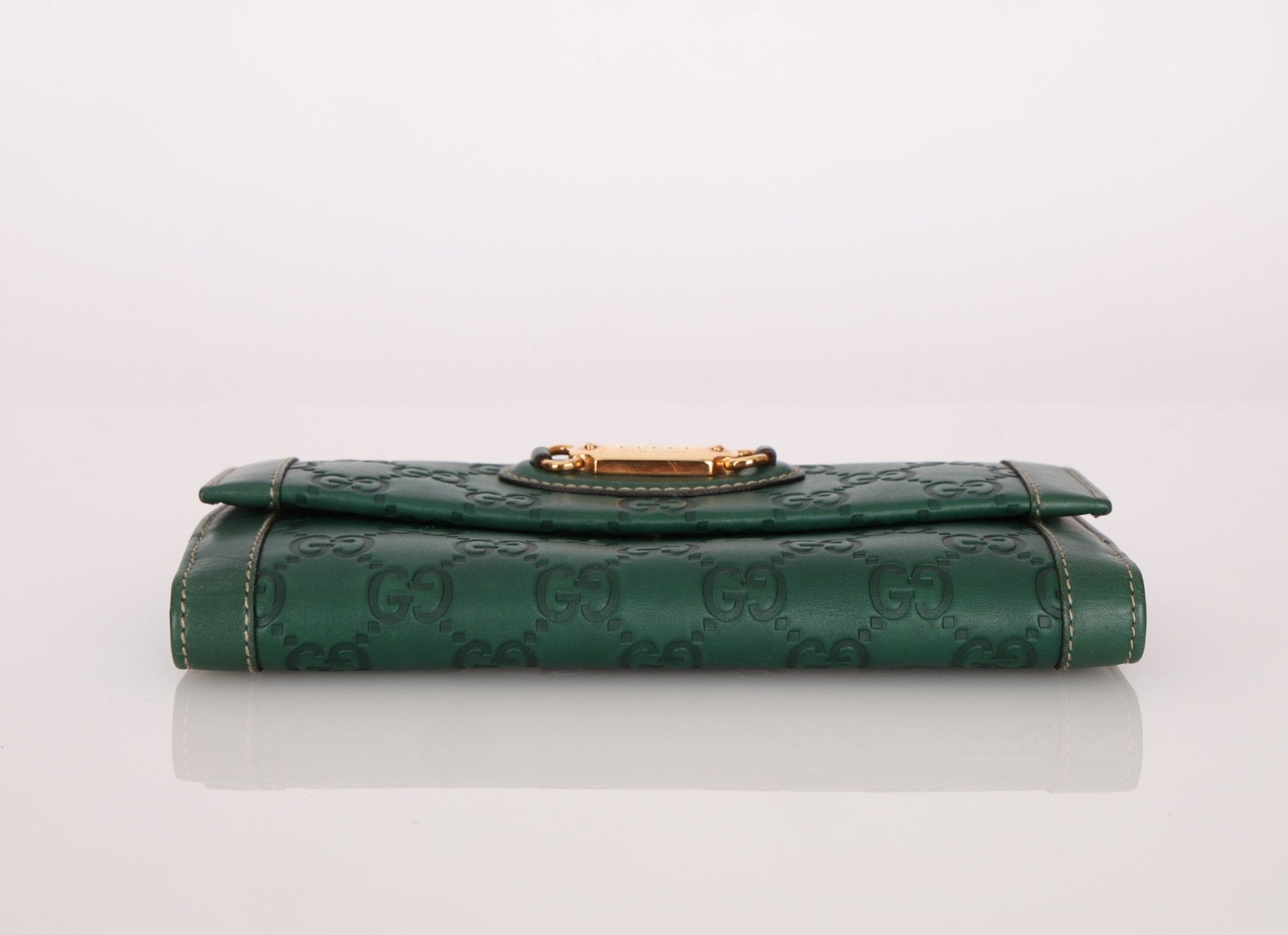Gucci Green Leather Guccissima Long Wallet - FashioNica