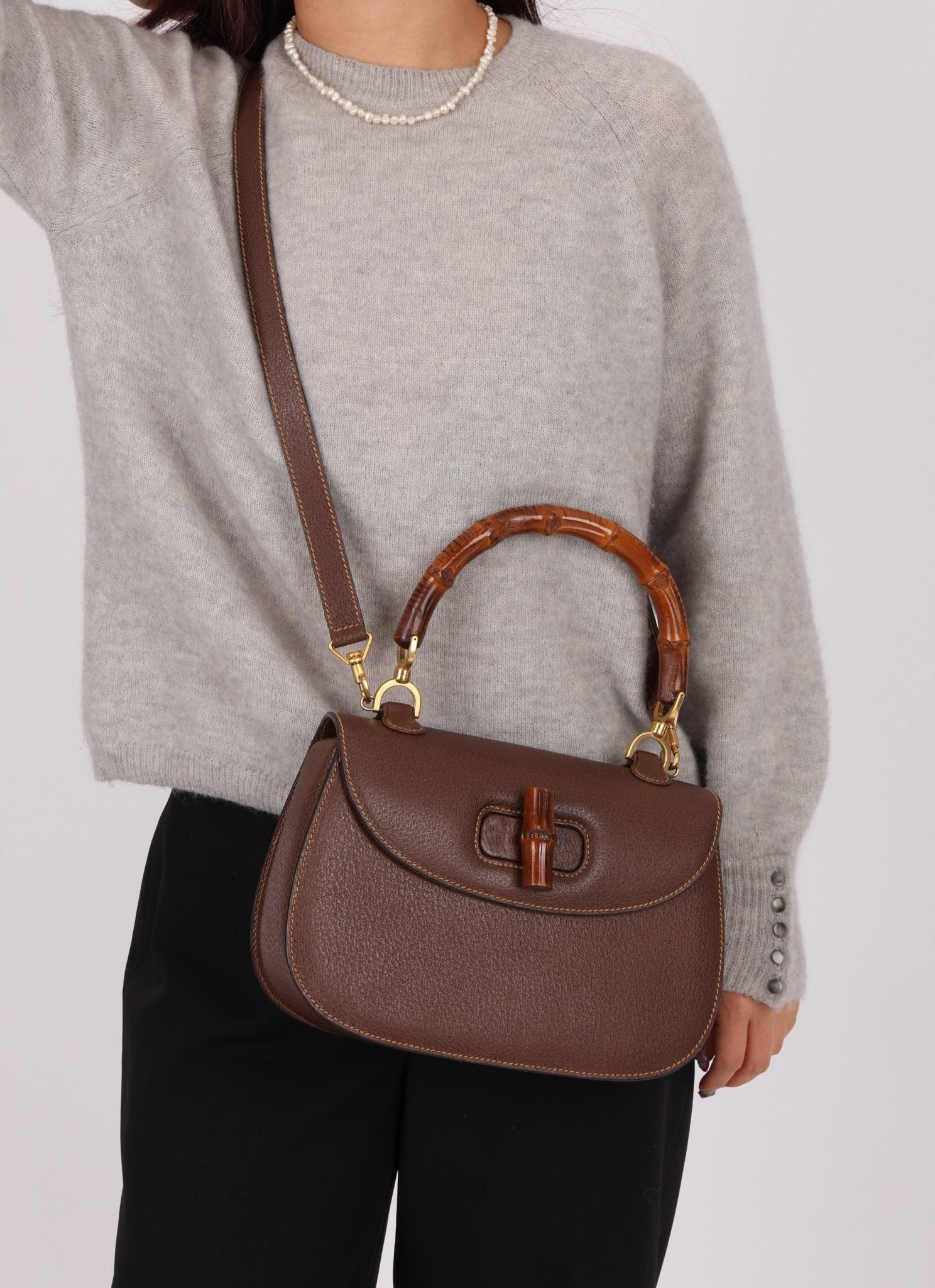Gucci Leather Brown Bamboo Top Handle w/ Strap - FashioNica