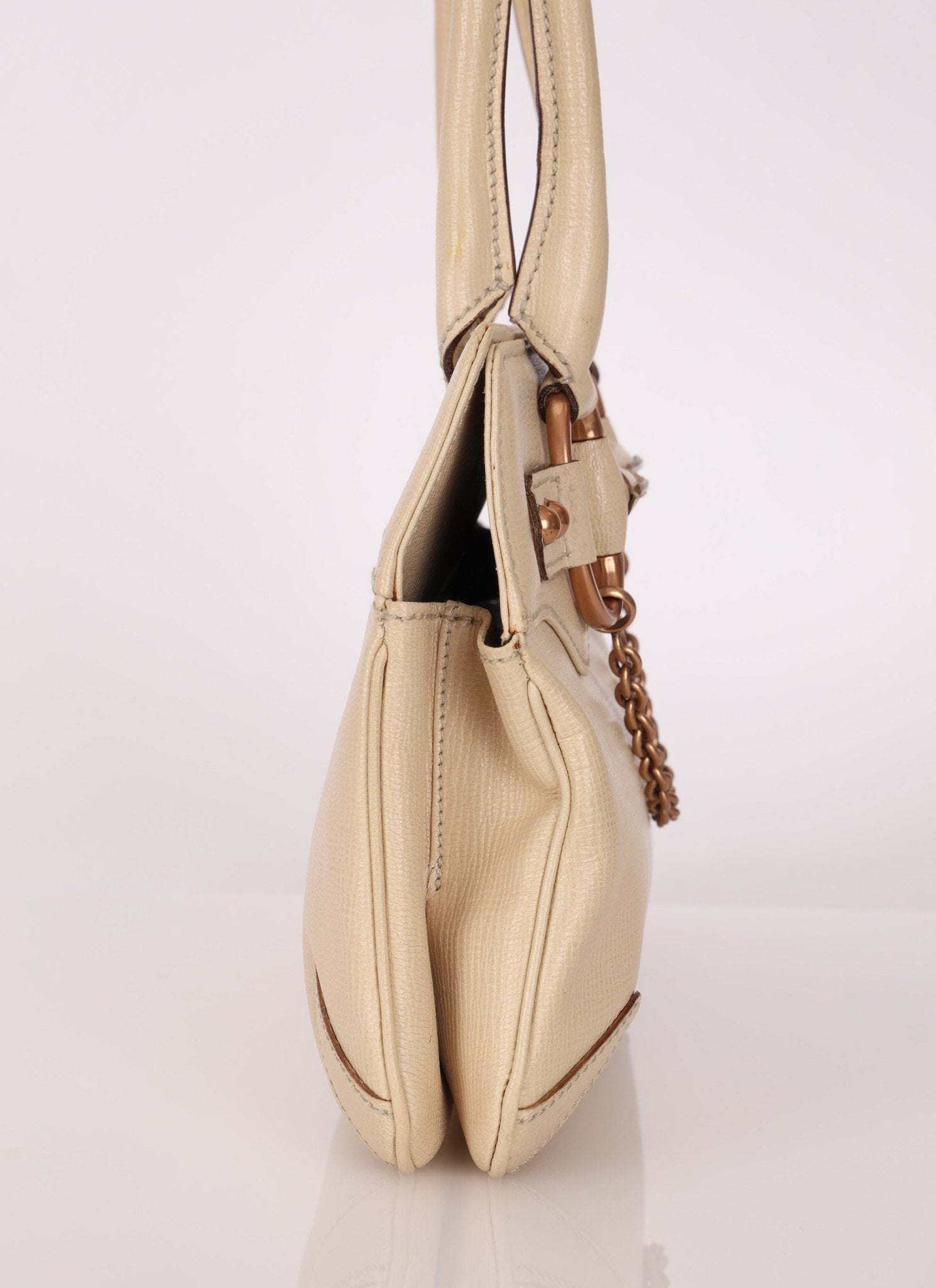 Gucci Leather Rosegold Horsebit Chain Ivory Handle Bag - FashioNica