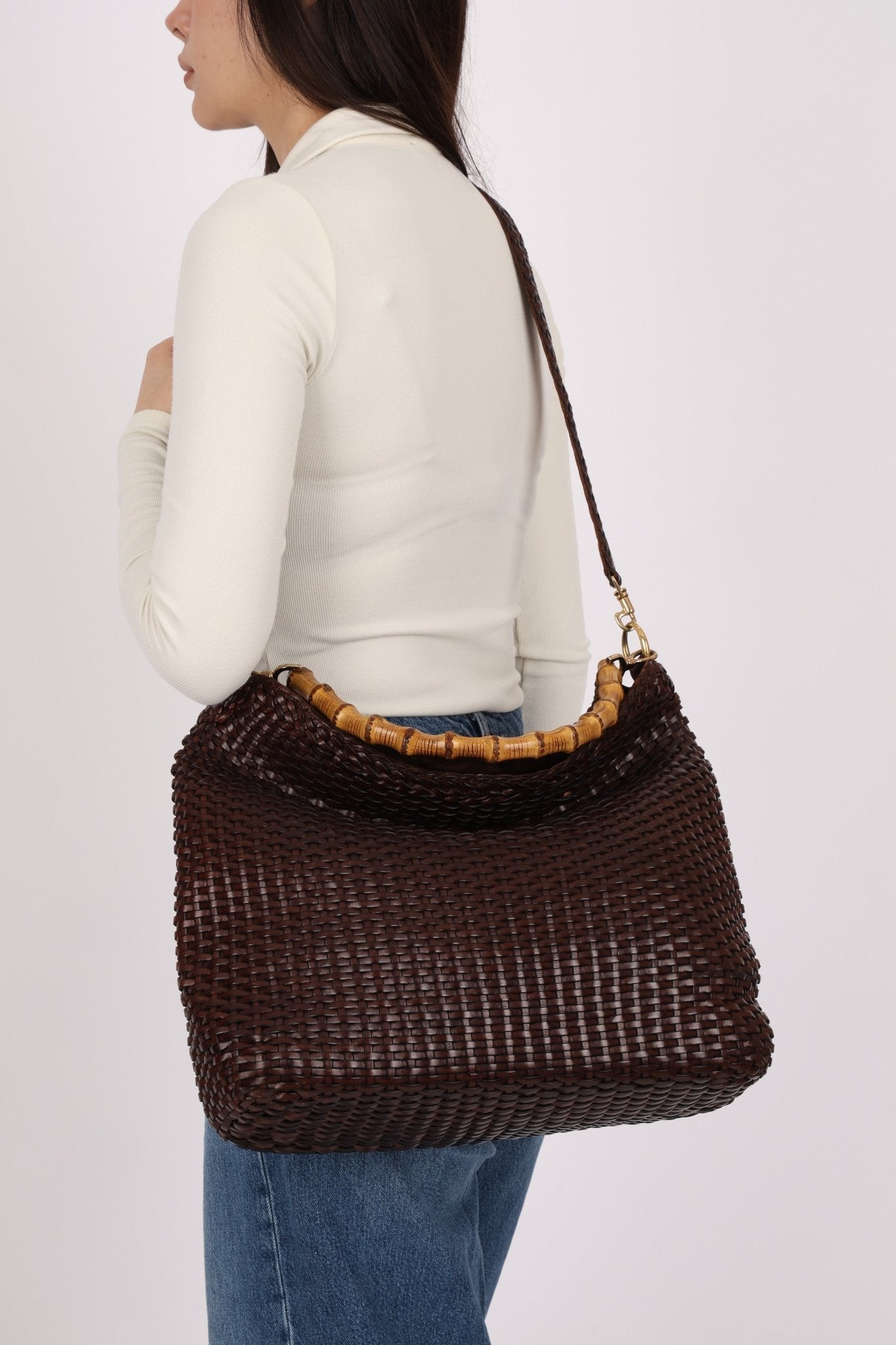 Gucci Leather Woven Bamboo Top Handle w/ Strap - FashioNica