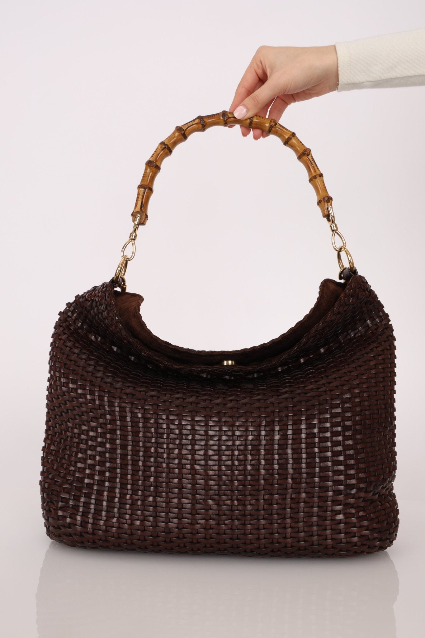 Gucci Leather Woven Bamboo Top Handle w/ Strap - FashioNica