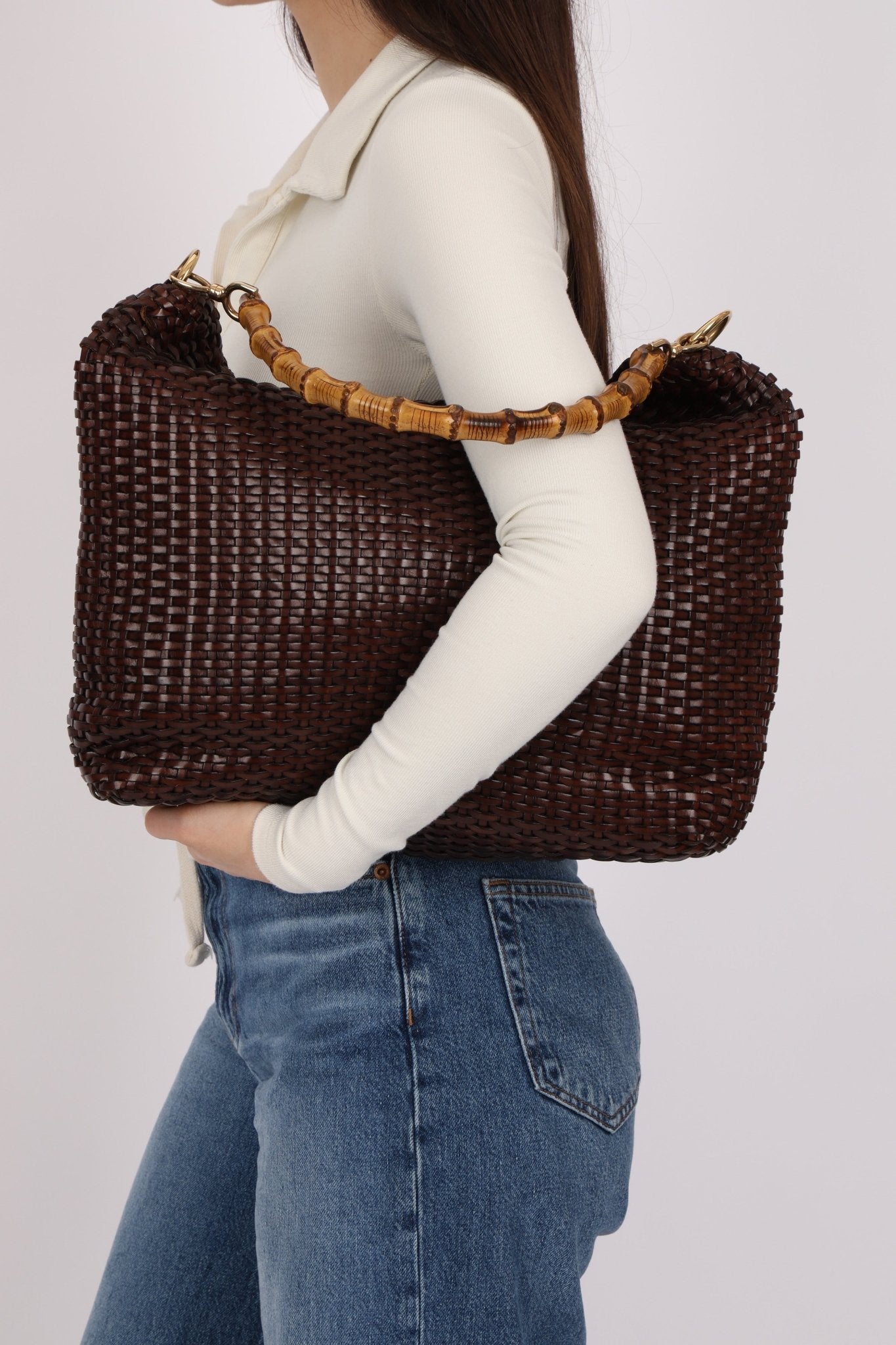 Gucci Leather Woven Bamboo Top Handle w/ Strap - FashioNica