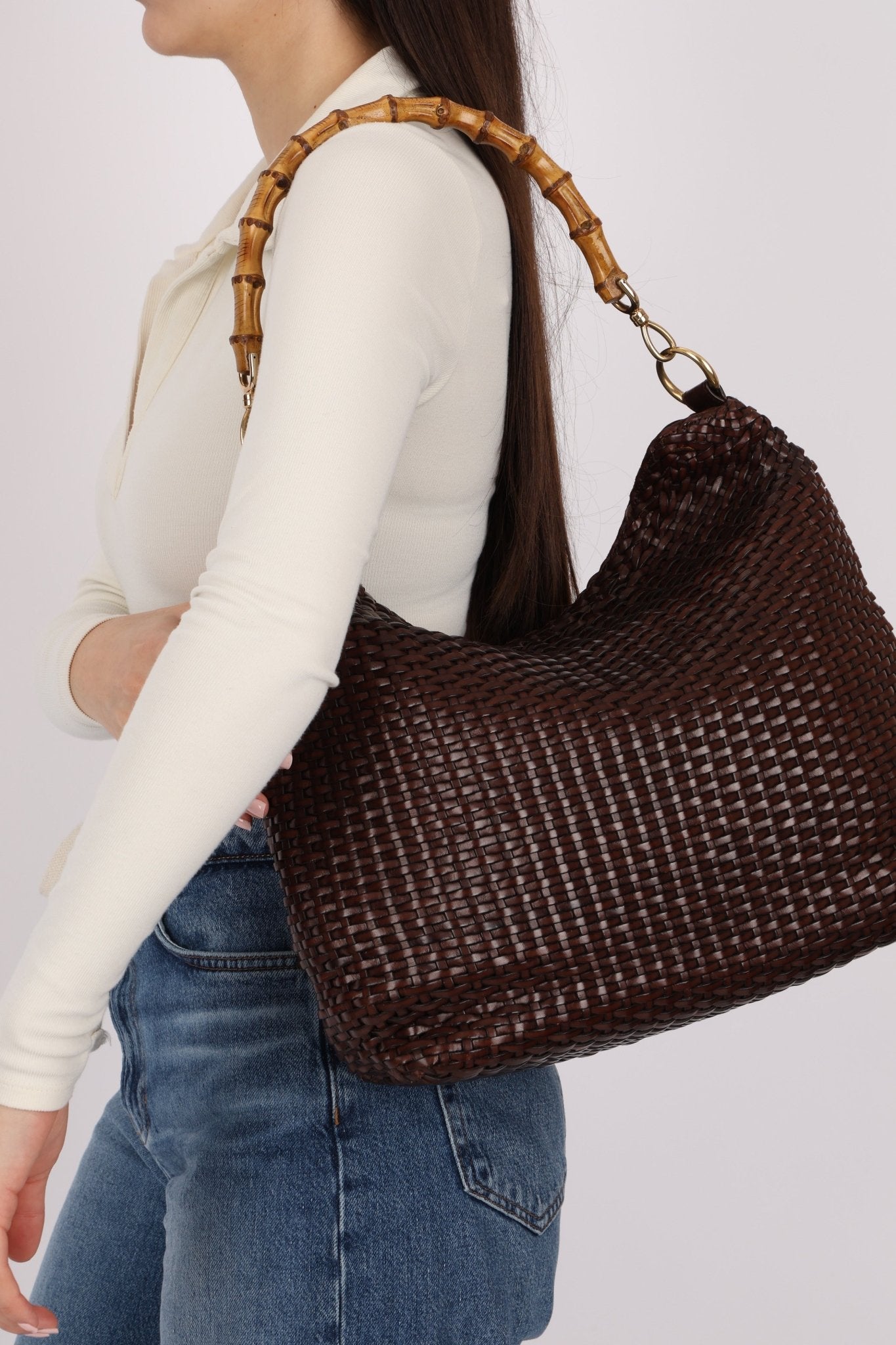 Gucci Leather Woven Bamboo Top Handle w/ Strap - FashioNica