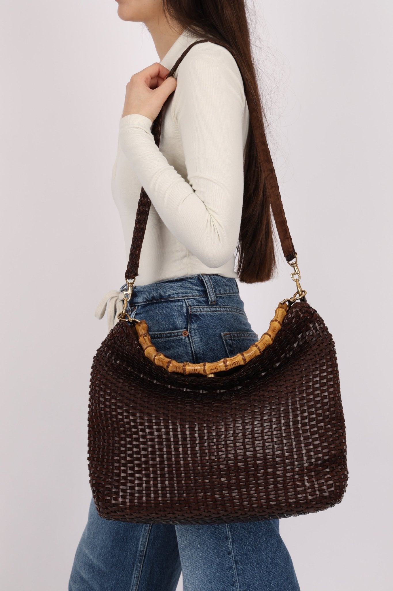 Gucci Leather Woven Bamboo Top Handle w/ Strap - FashioNica