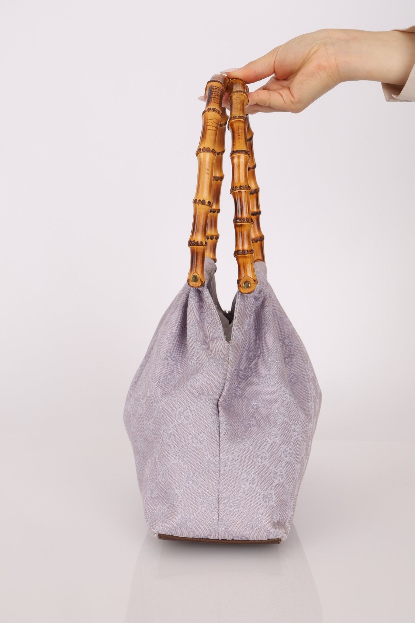 Gucci Lilac Monogram Bamboo Top Handle Tote - FashioNica