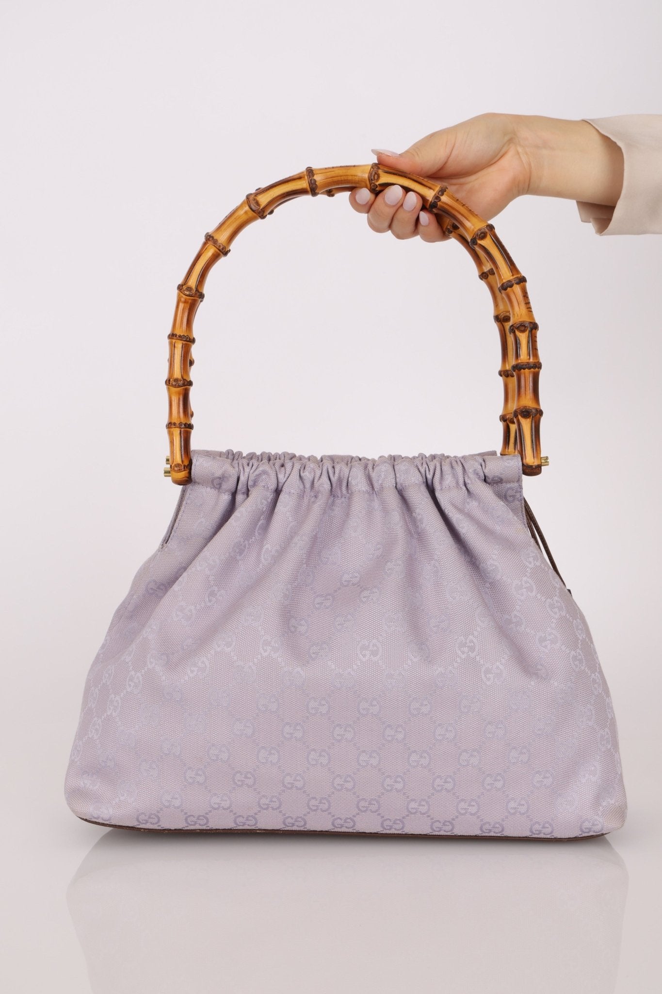 Gucci Lilac Monogram Bamboo Top Handle Tote - FashioNica