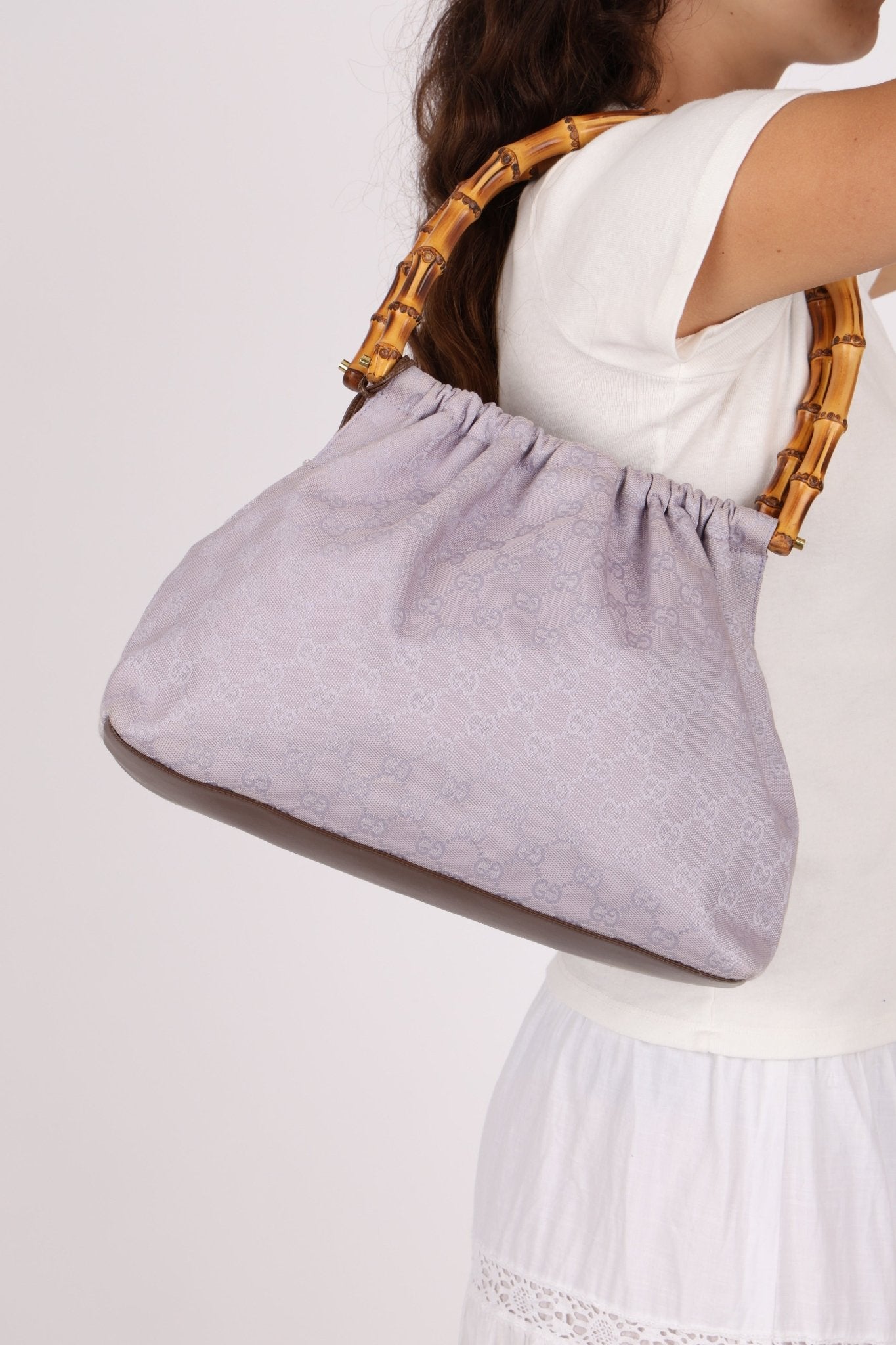 Gucci Lilac Monogram Bamboo Top Handle Tote - FashioNica