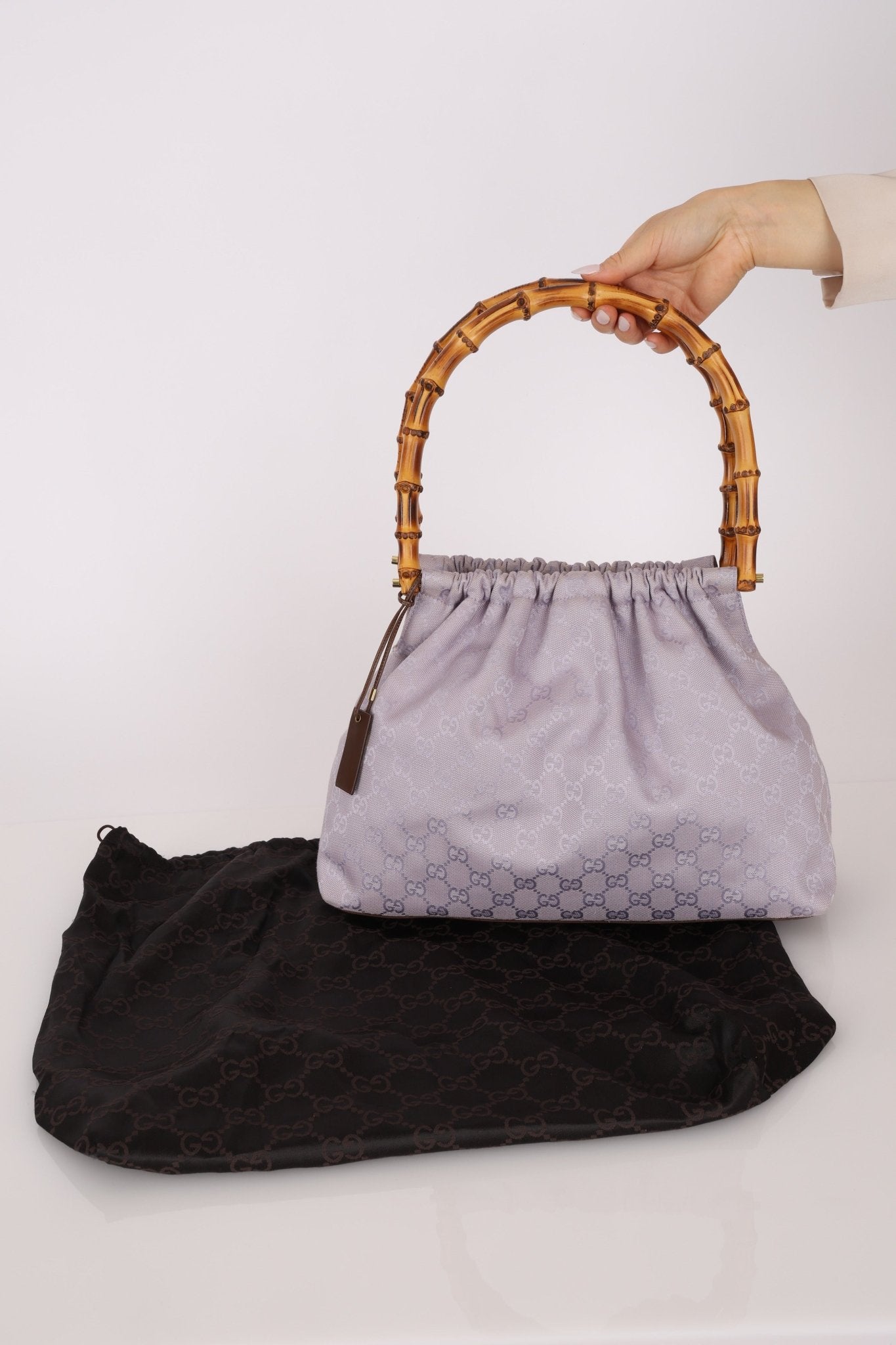 Gucci Lilac Monogram Bamboo Top Handle Tote - FashioNica
