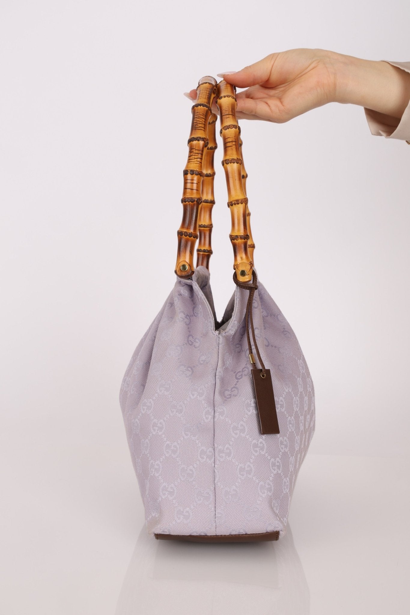 Gucci Lilac Monogram Bamboo Top Handle Tote - FashioNica