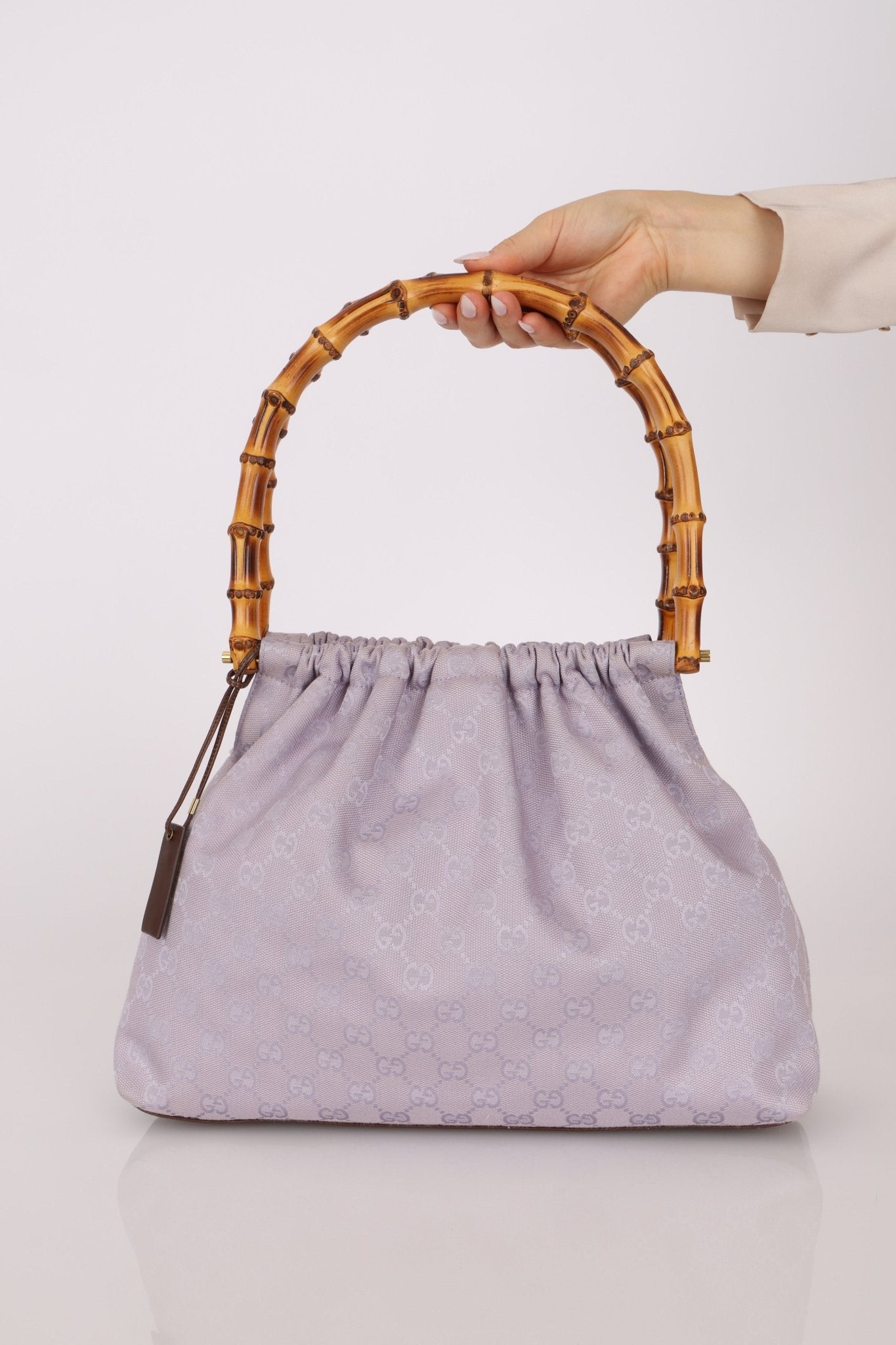 Gucci Lilac Monogram Bamboo Top Handle Tote - FashioNica