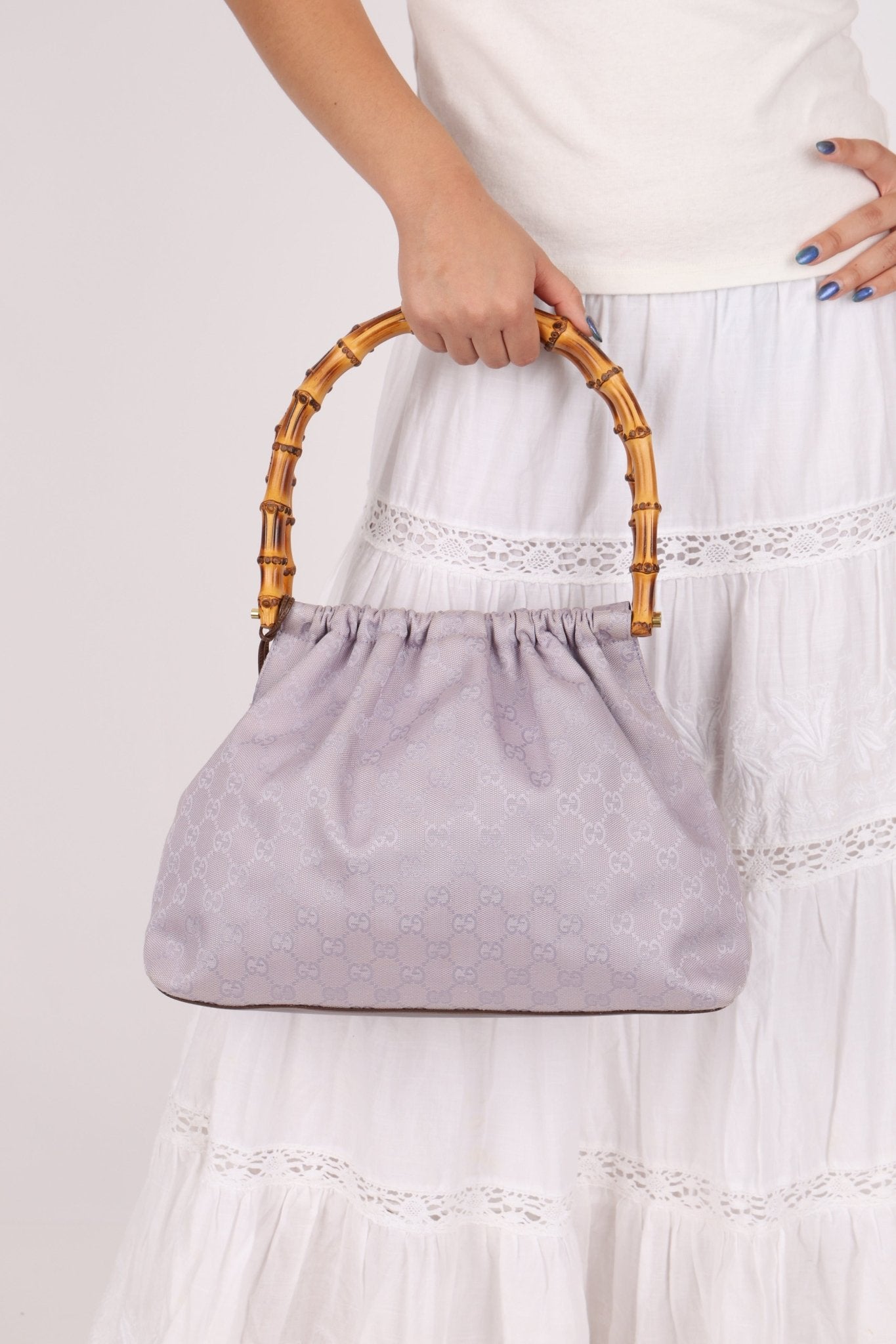 Gucci Lilac Monogram Bamboo Top Handle Tote - FashioNica