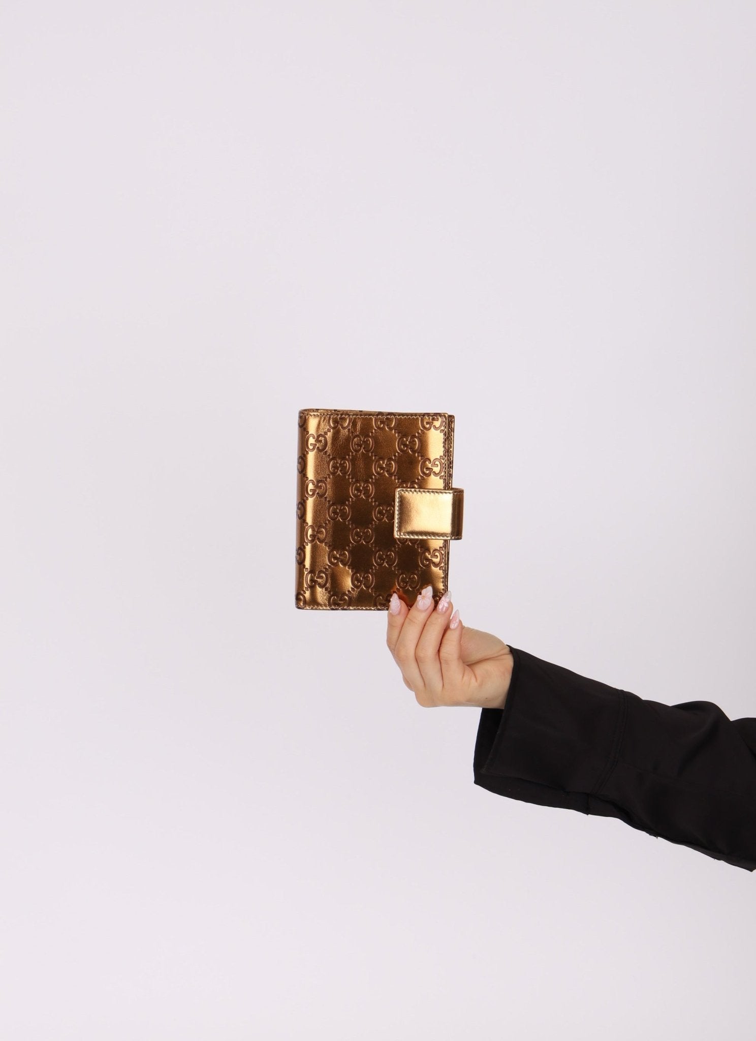 Gucci Metallic Bronze Monogram Agenda Cover - FashioNica