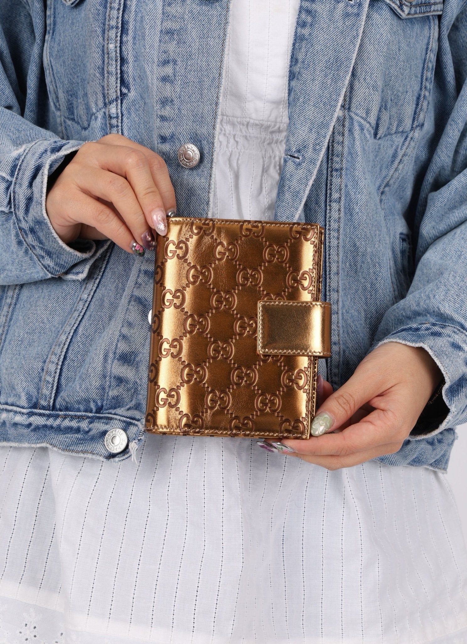 Gucci Metallic Bronze Monogram Agenda Cover - FashioNica