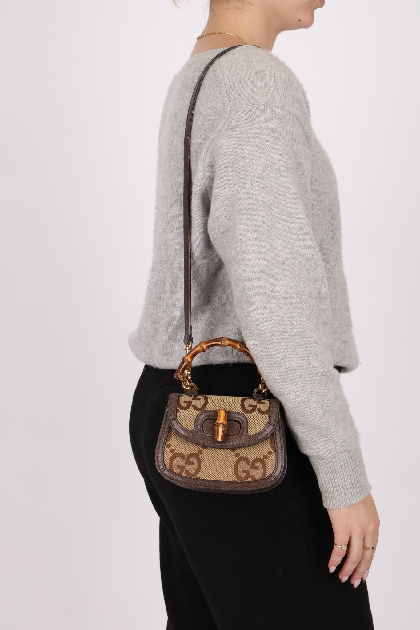 Gucci Monogram Bamboo Top Handle Bag - FashioNica