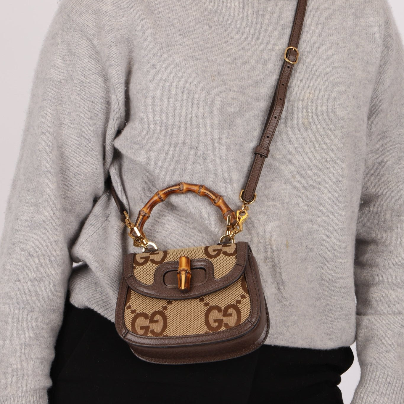 Gucci Monogram Bamboo Top Handle Bag - FashioNica