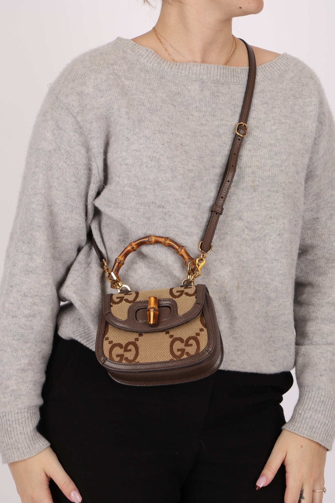 Gucci Monogram Bamboo Top Handle Bag - FashioNica