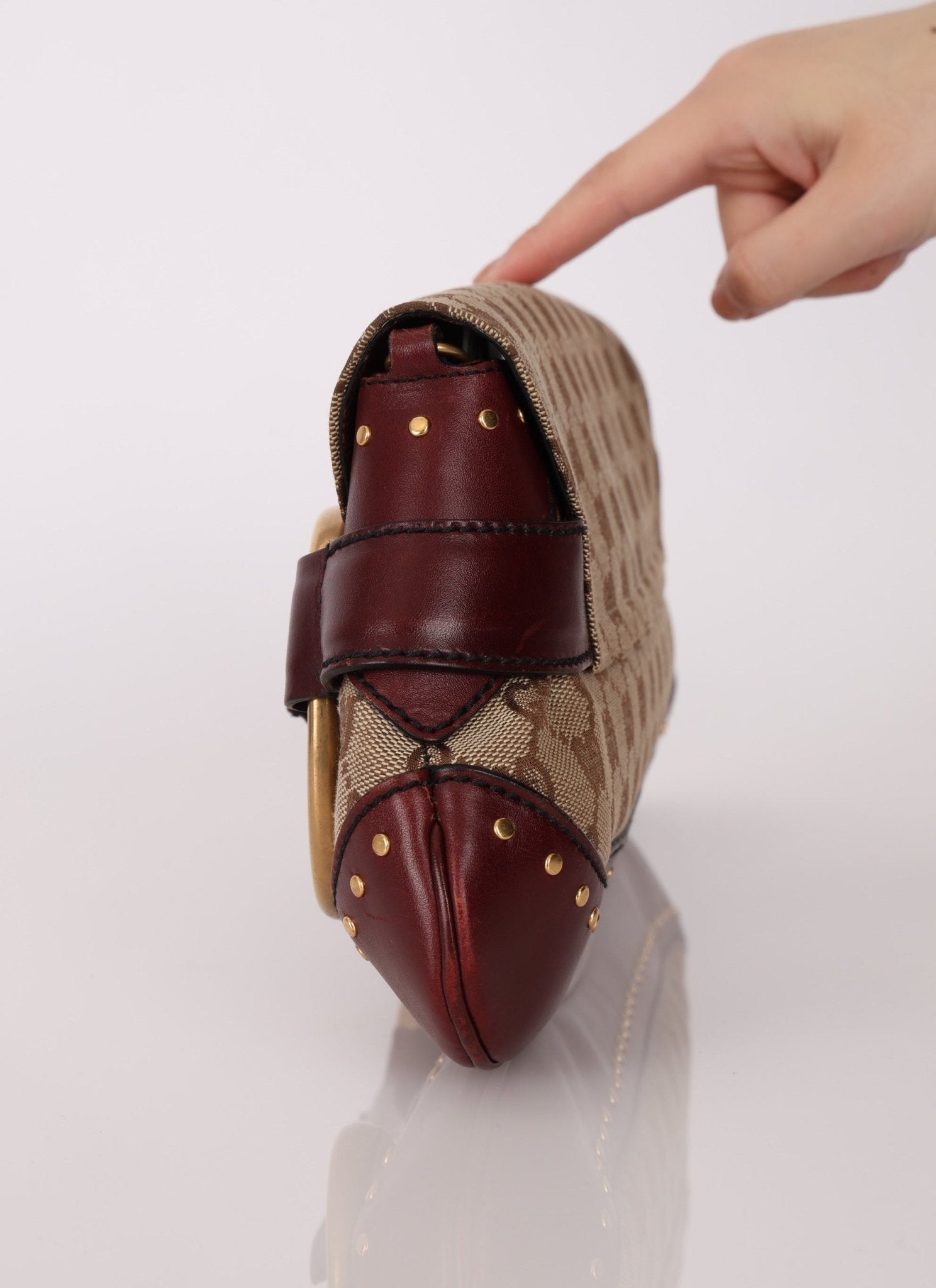 Gucci Monogram Bordeaux Horsebit Pochette - FashioNica