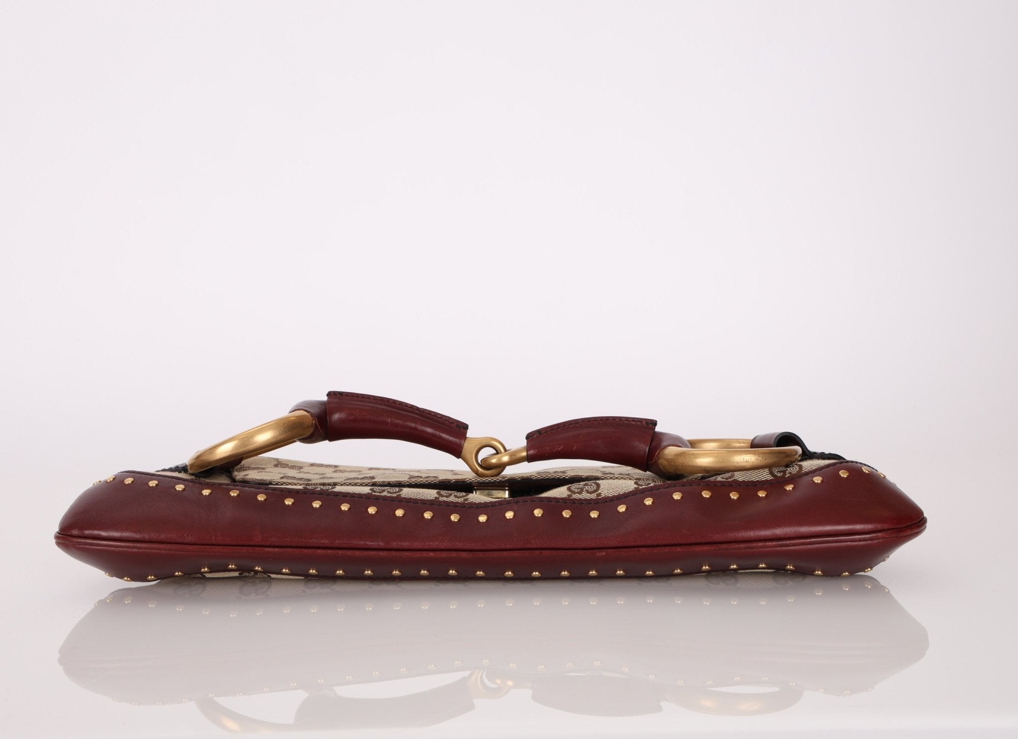 Gucci Monogram Bordeaux Horsebit Pochette - FashioNica