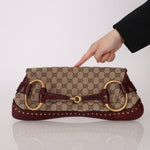 Gucci Monogram Bordeaux Horsebit Pochette - FashioNica