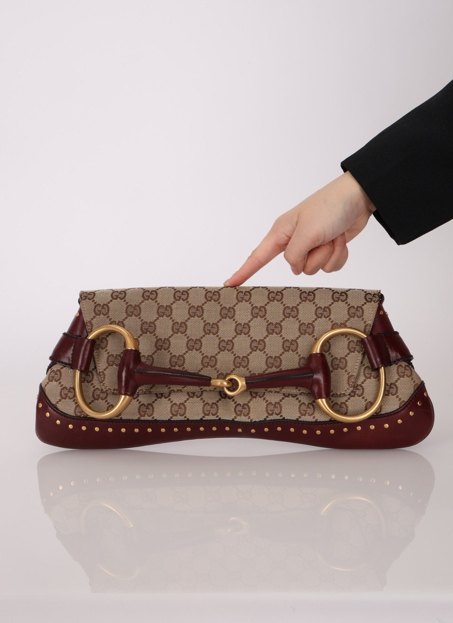 Gucci Monogram Bordeaux Horsebit Pochette - FashioNica