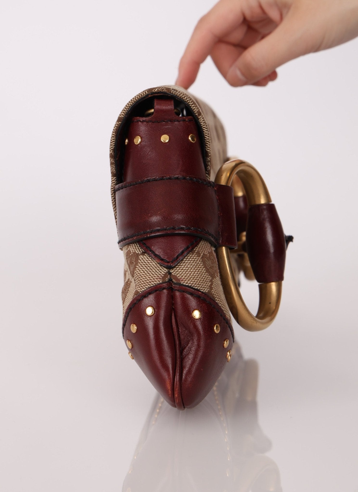 Gucci Monogram Bordeaux Horsebit Pochette - FashioNica